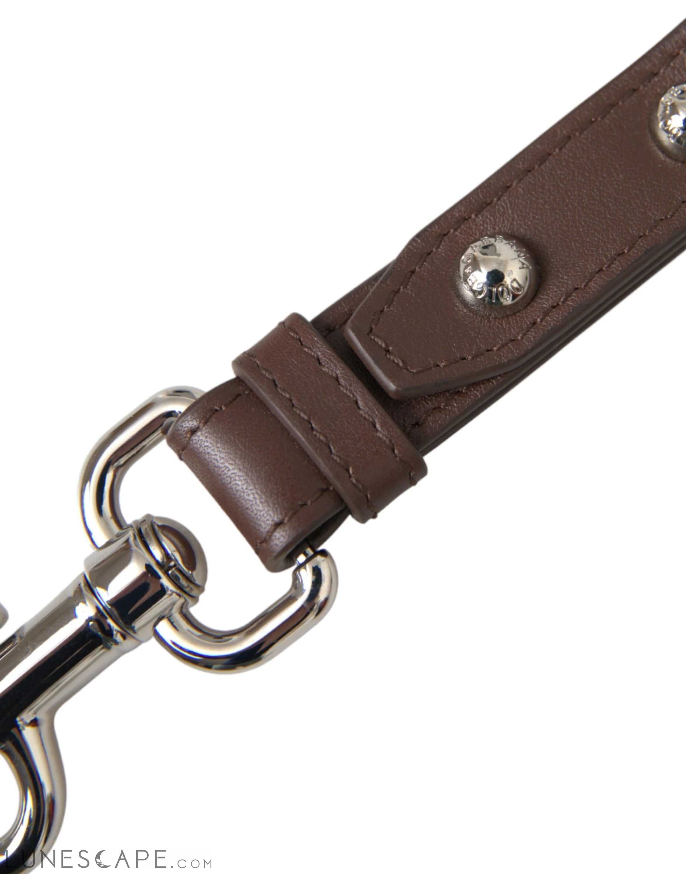 Dolce & Gabbana Brown Plain Leather Silver Brass Keyring Holder Keychain LUNESCAPE