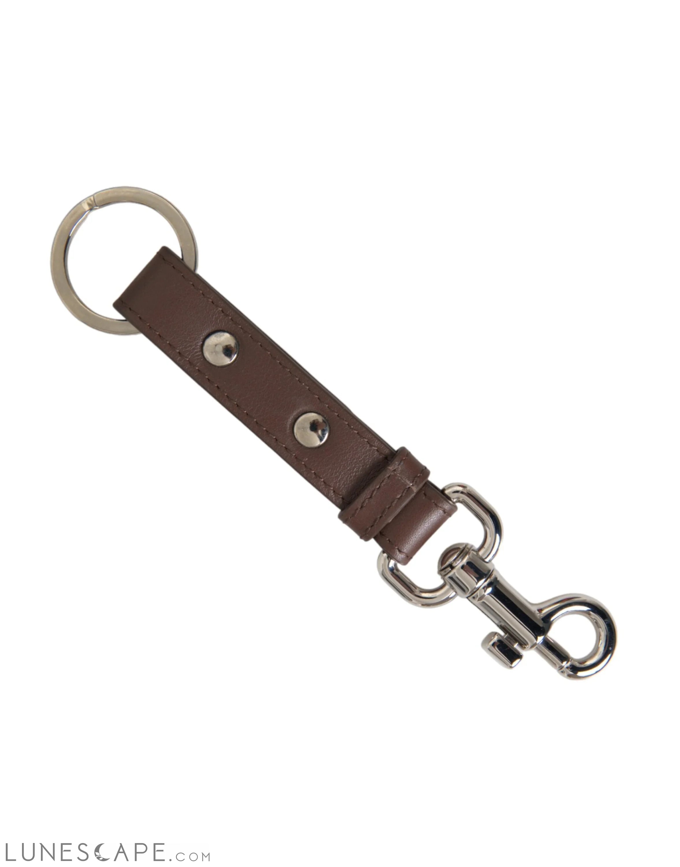 Dolce & Gabbana Brown Plain Leather Silver Brass Keyring Holder Keychain LUNESCAPE