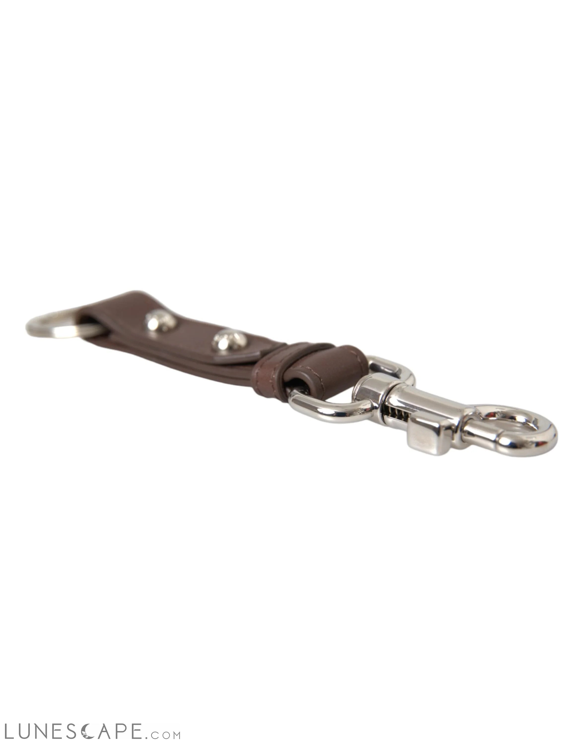 Dolce & Gabbana Brown Plain Leather Silver Brass Keyring Holder Keychain LUNESCAPE