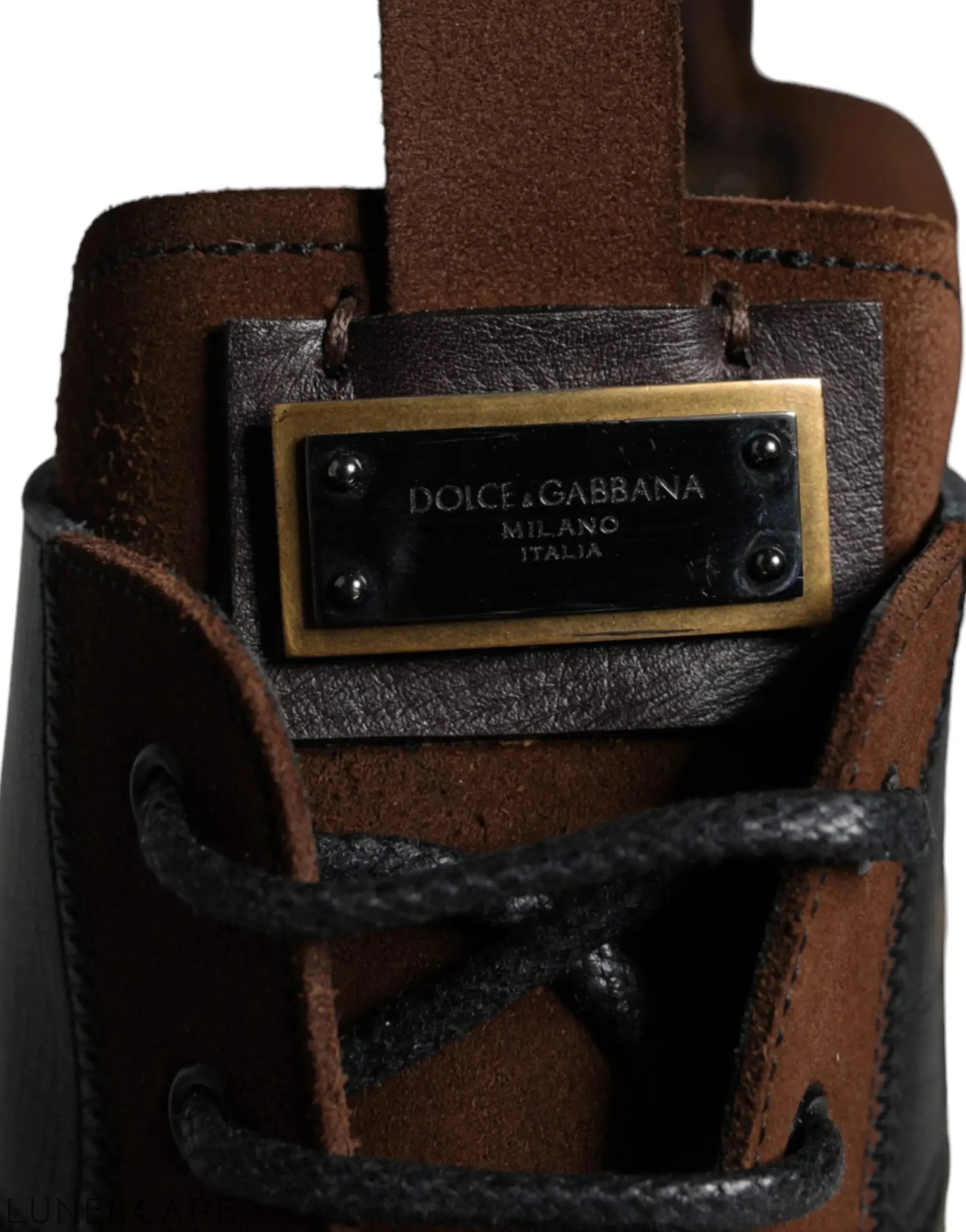 Dolce & Gabbana Brown Suede Camouflage Leather Combat Boots LUNESCAPE