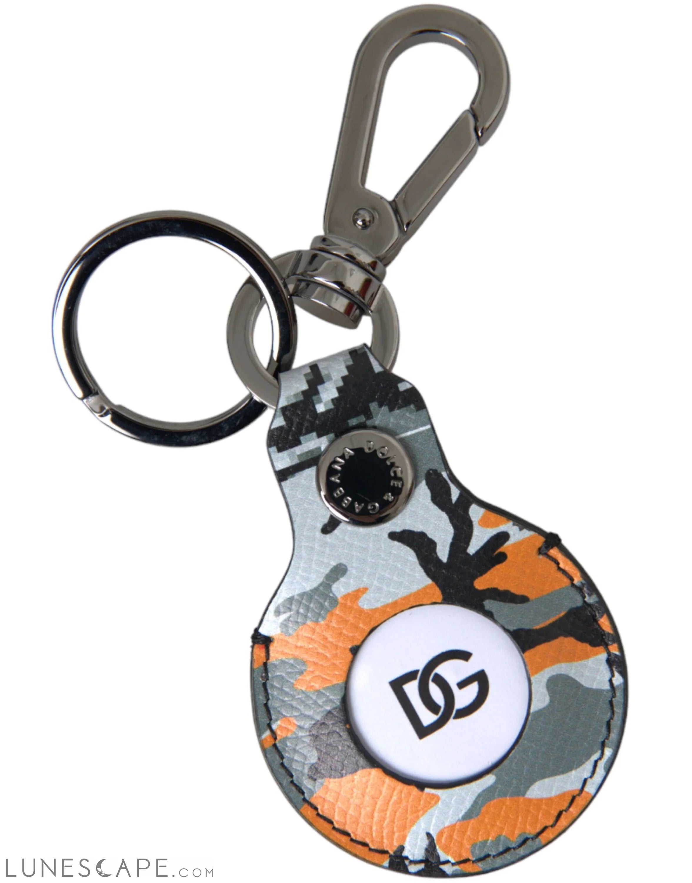 Dolce & Gabbana Camouflage Leather DG Logo Round Metal Keychain LUNESCAPE