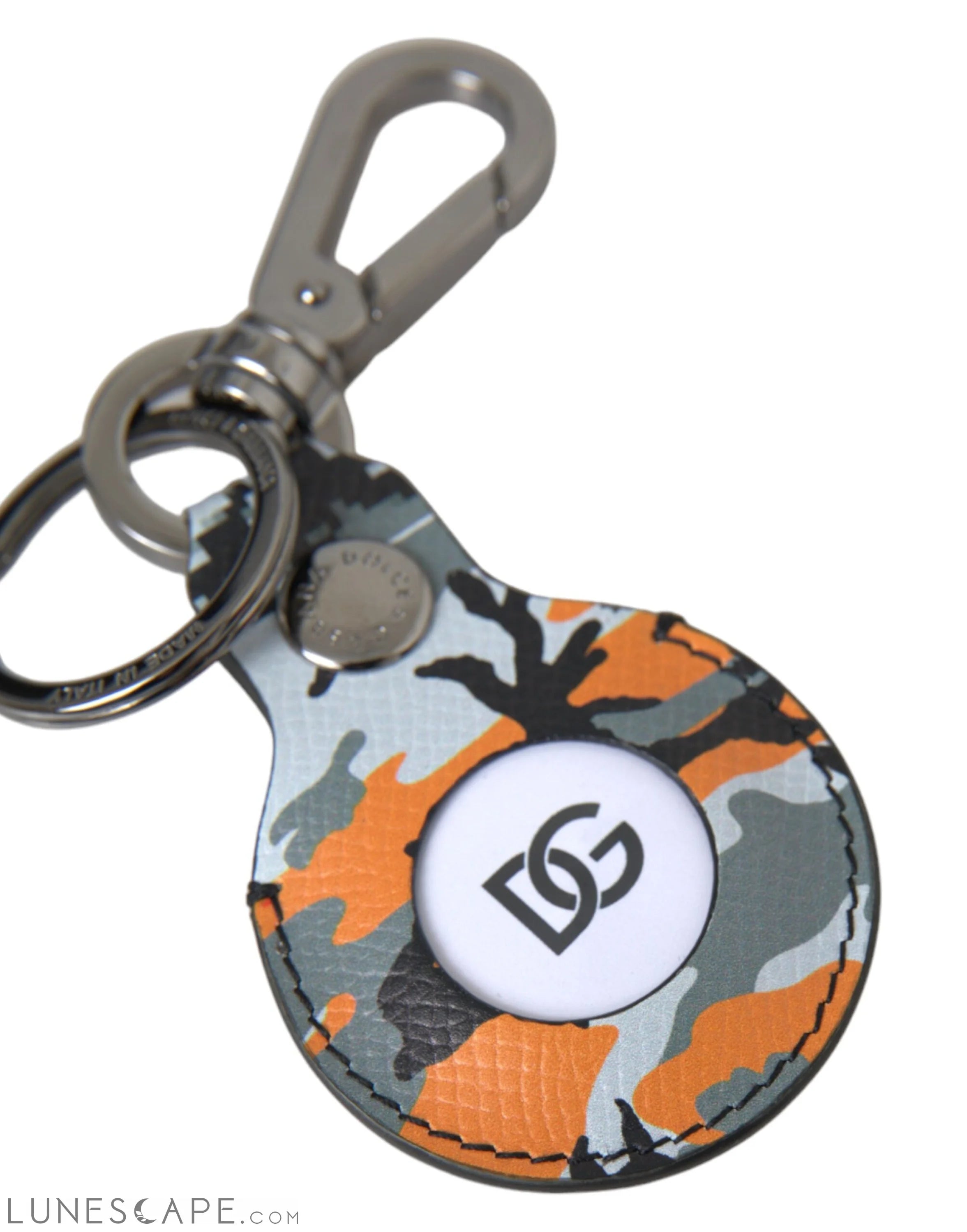 Dolce & Gabbana Camouflage Leather DG Logo Round Metal Keychain LUNESCAPE