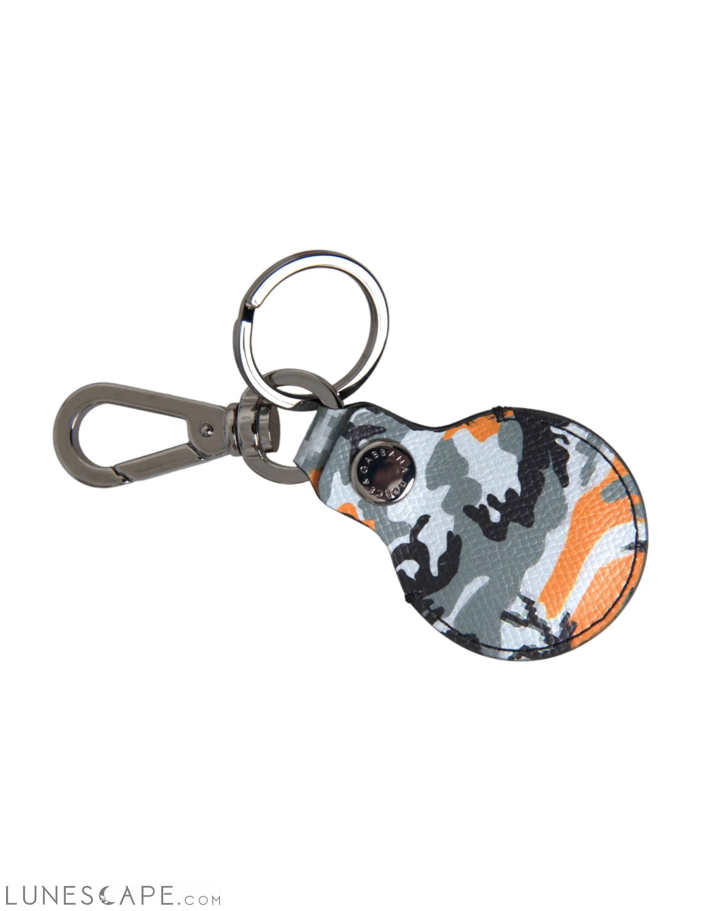 Dolce & Gabbana Camouflage Leather DG Logo Round Metal Keychain LUNESCAPE