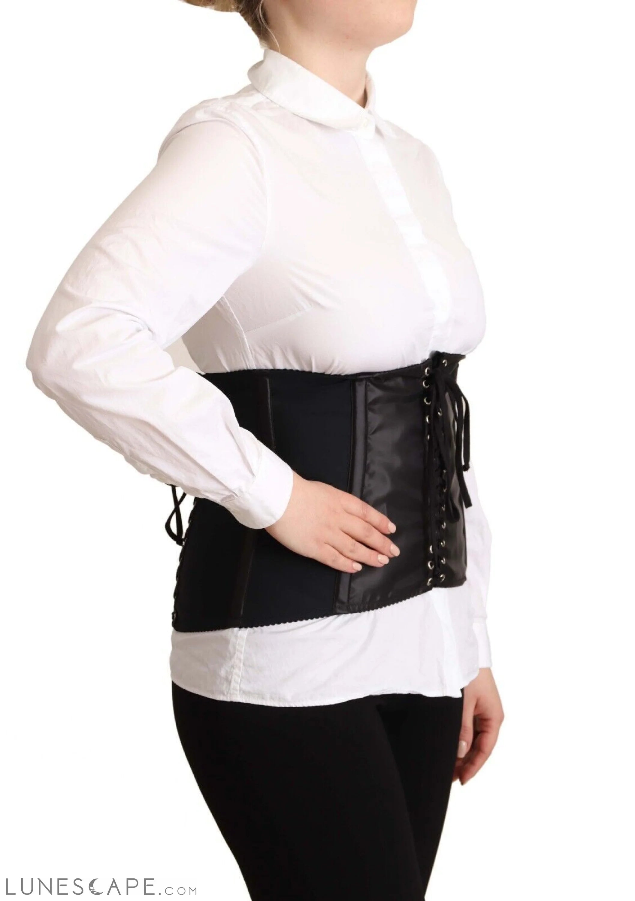 Dolce & Gabbana Chic Black Corset Belt Top LUNESCAPE