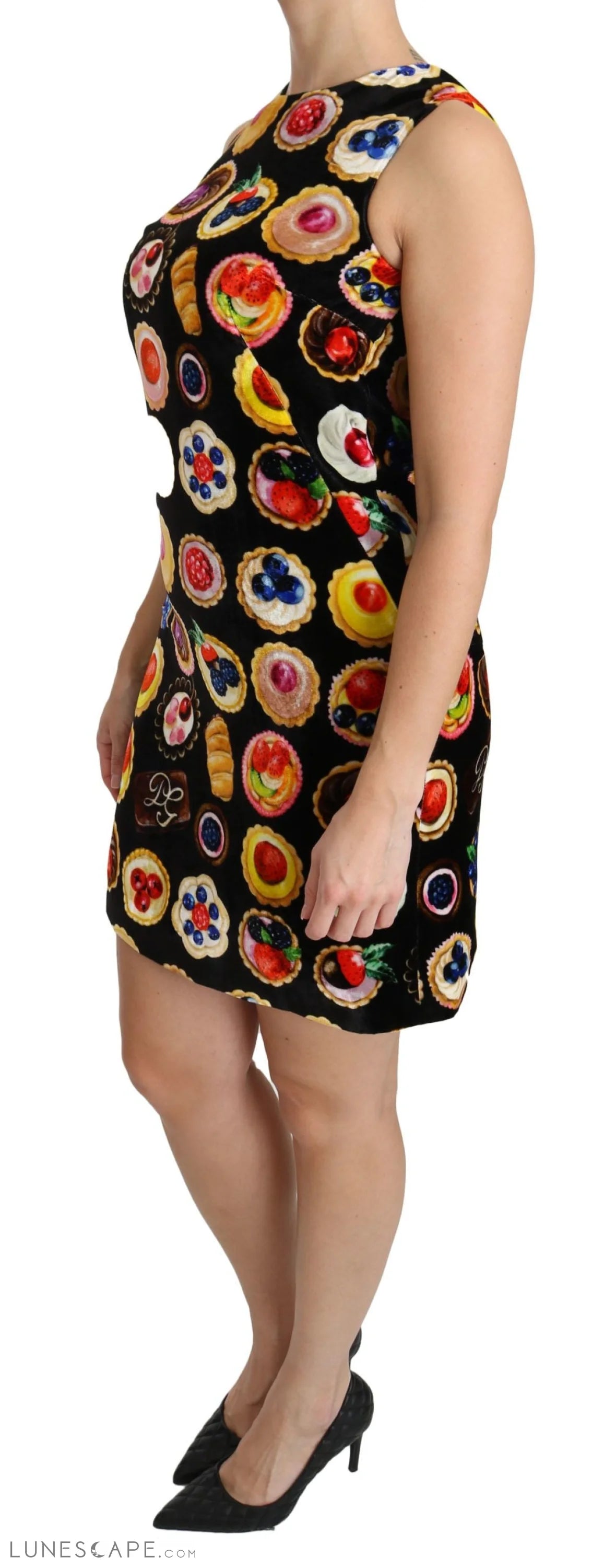 Dolce & Gabbana Chic Black Desserts Print Shift Mini Dress LUNESCAPE