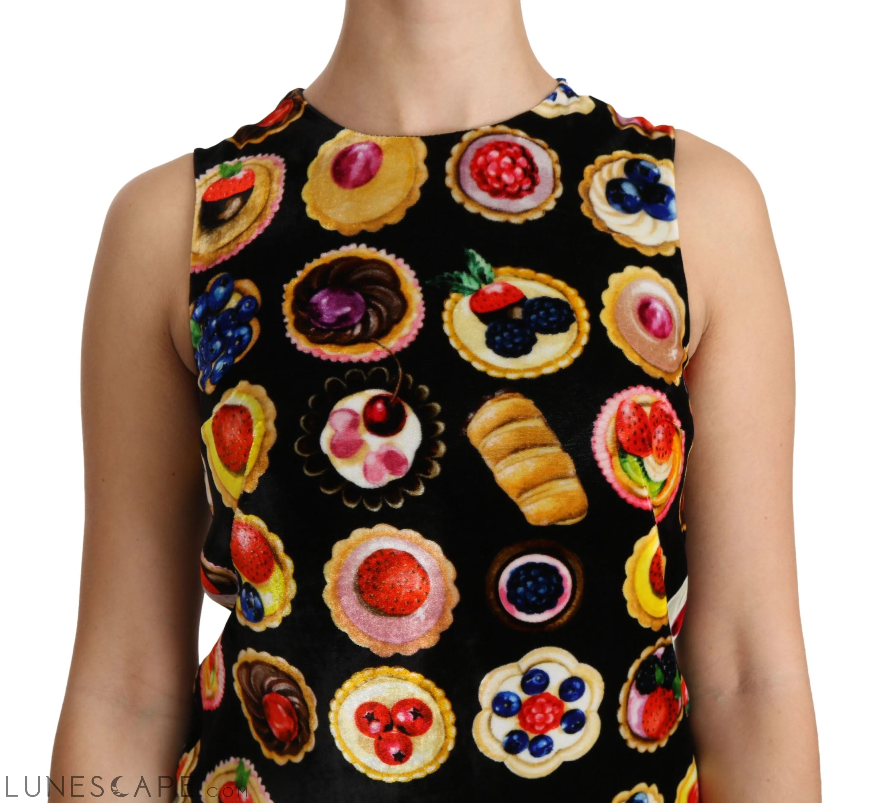 Dolce & Gabbana Chic Black Desserts Print Shift Mini Dress LUNESCAPE