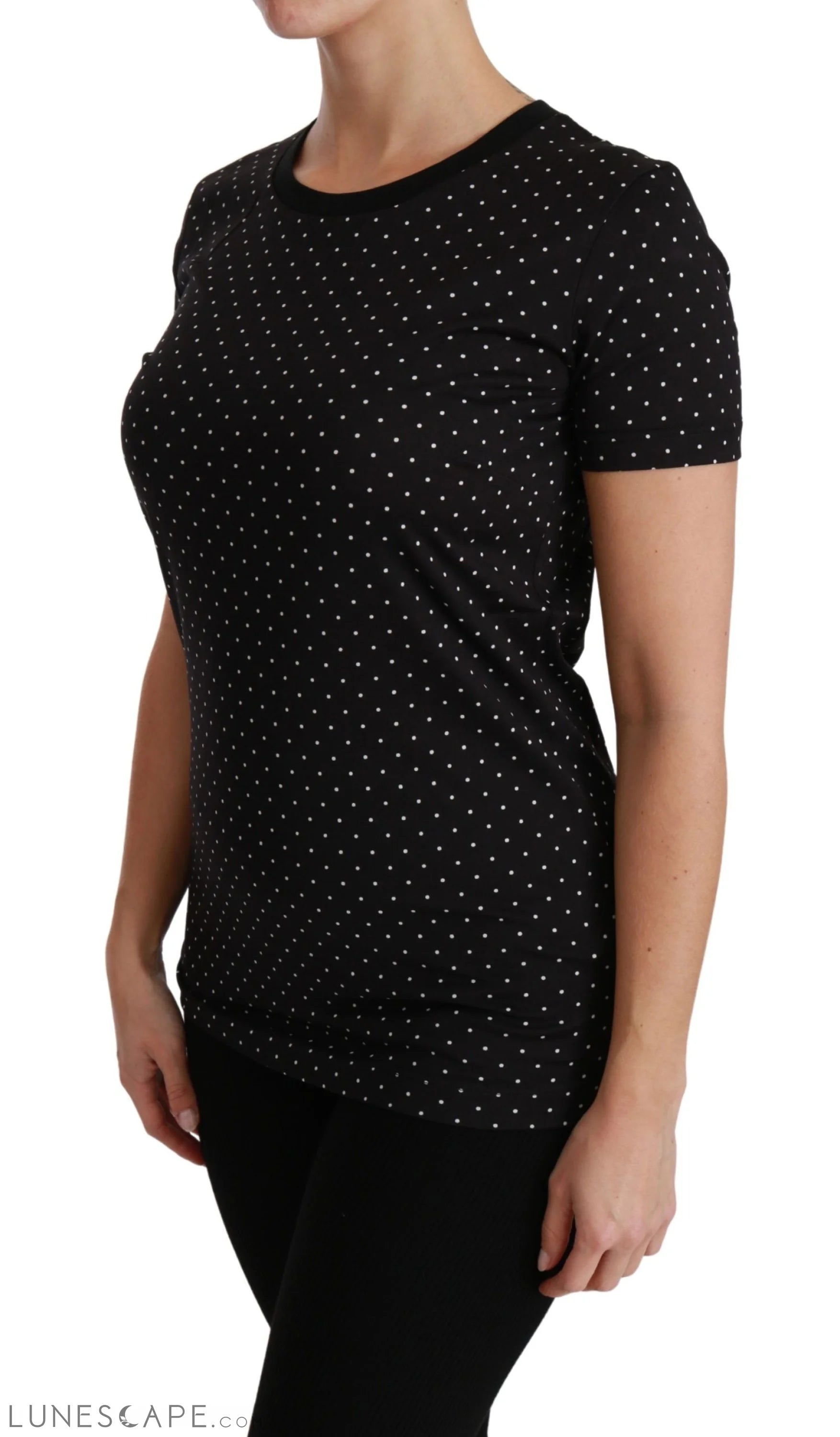 Dolce & Gabbana Chic Black Dotted Crewneck Cotton Tee LUNESCAPE