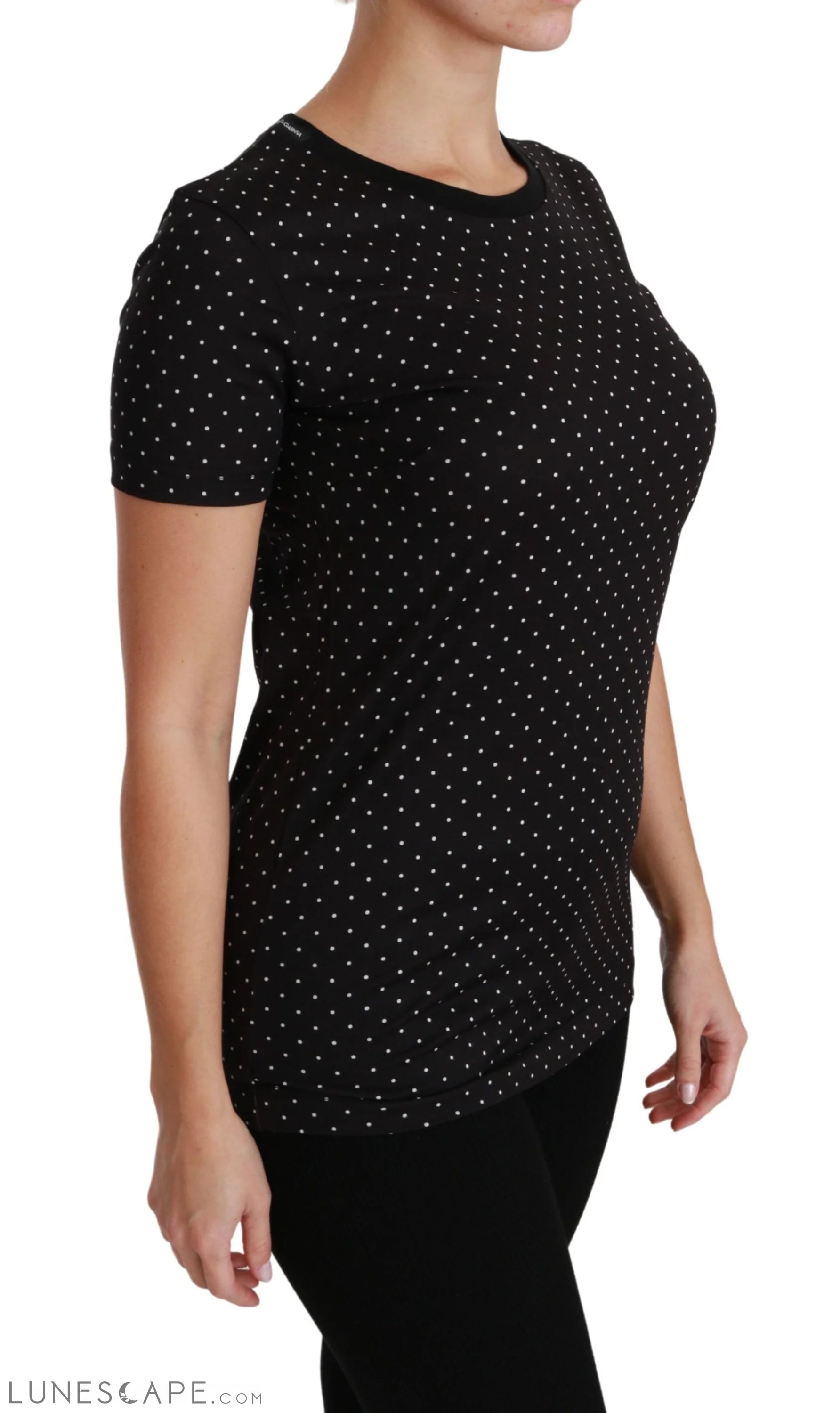 Dolce & Gabbana Chic Black Dotted Crewneck Cotton Tee LUNESCAPE