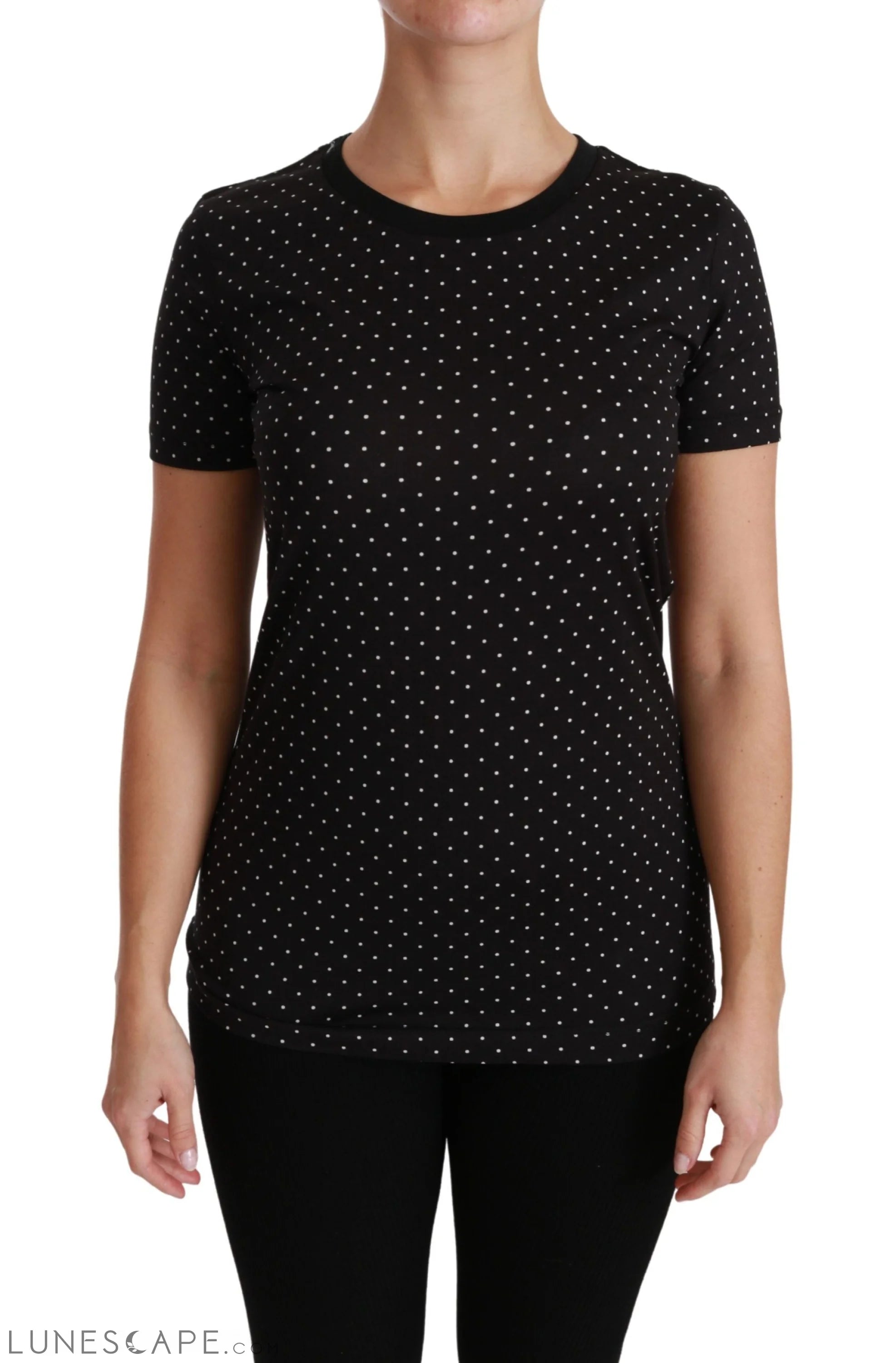 Dolce & Gabbana Chic Black Dotted Crewneck Cotton Tee LUNESCAPE