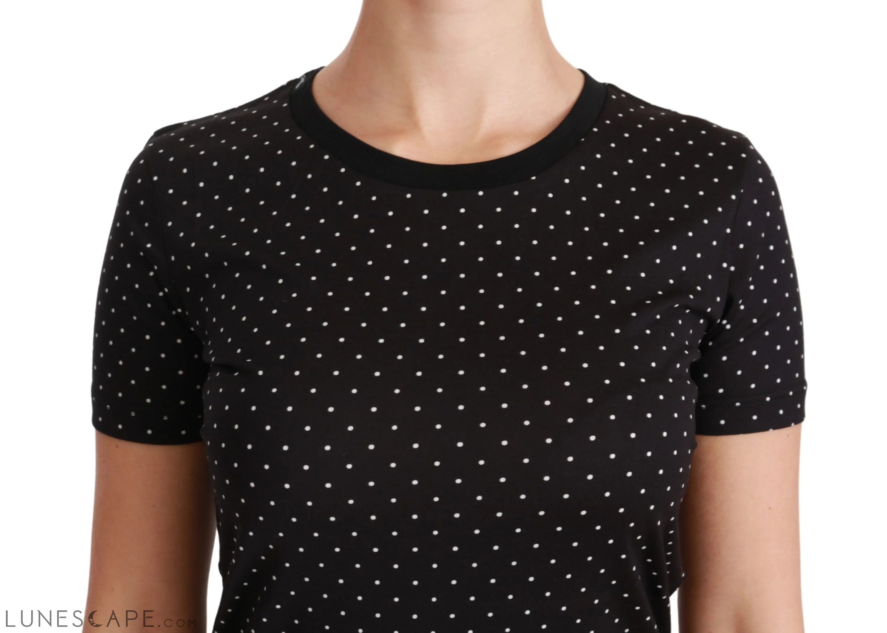 Dolce & Gabbana Chic Black Dotted Crewneck Cotton Tee LUNESCAPE