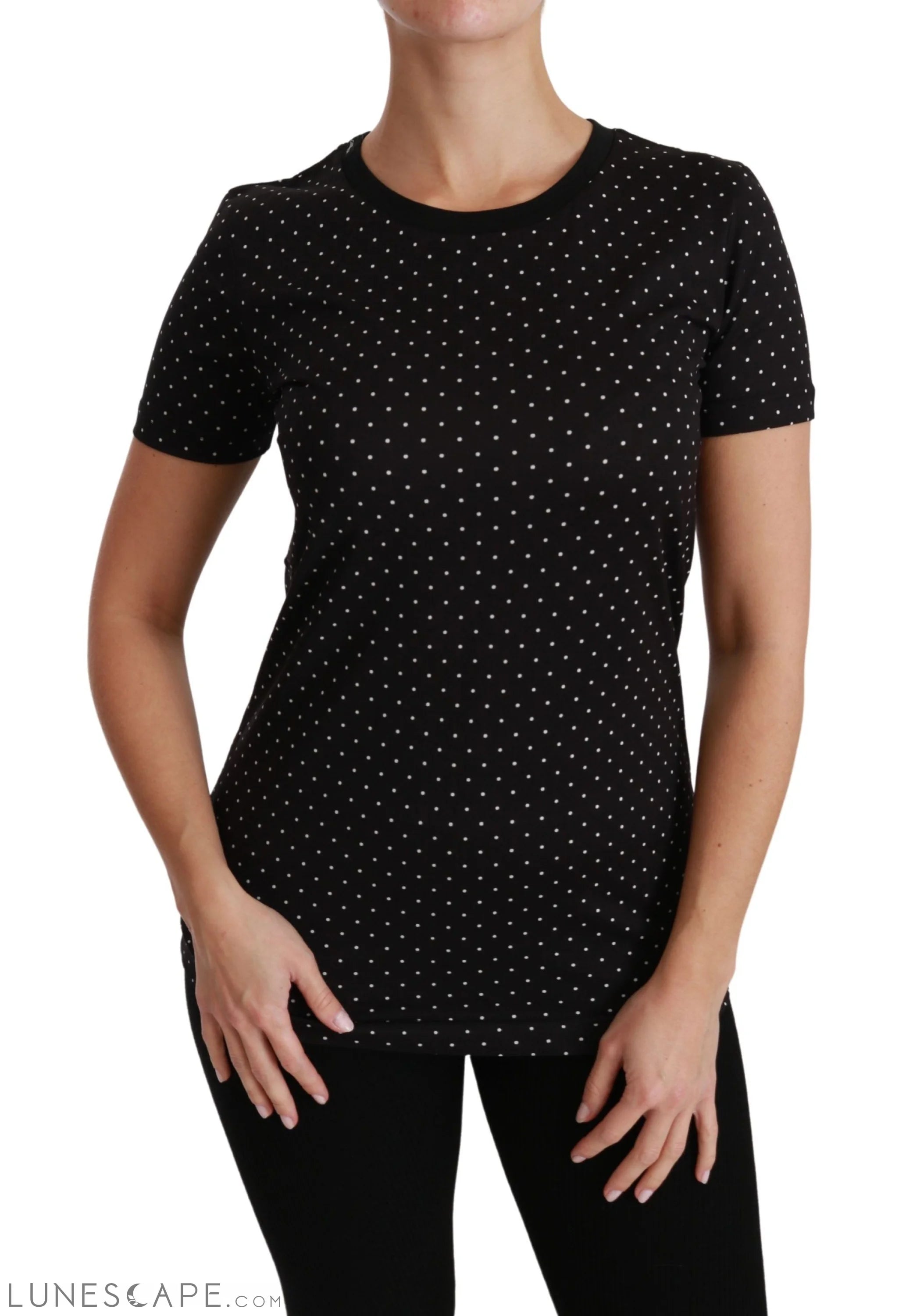 Dolce & Gabbana Chic Black Dotted Crewneck Cotton Tee LUNESCAPE