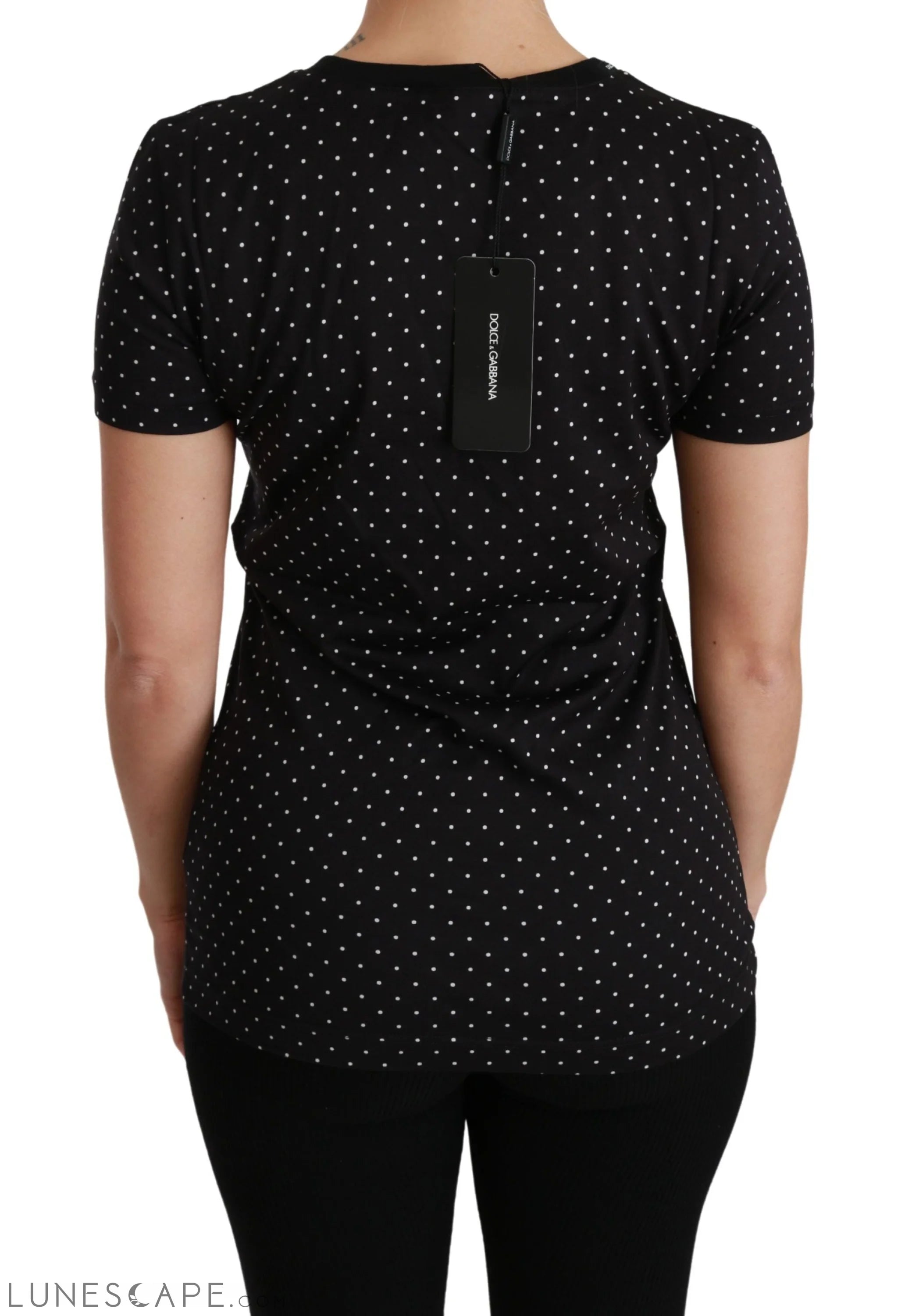 Dolce & Gabbana Chic Black Dotted Crewneck Cotton Tee LUNESCAPE