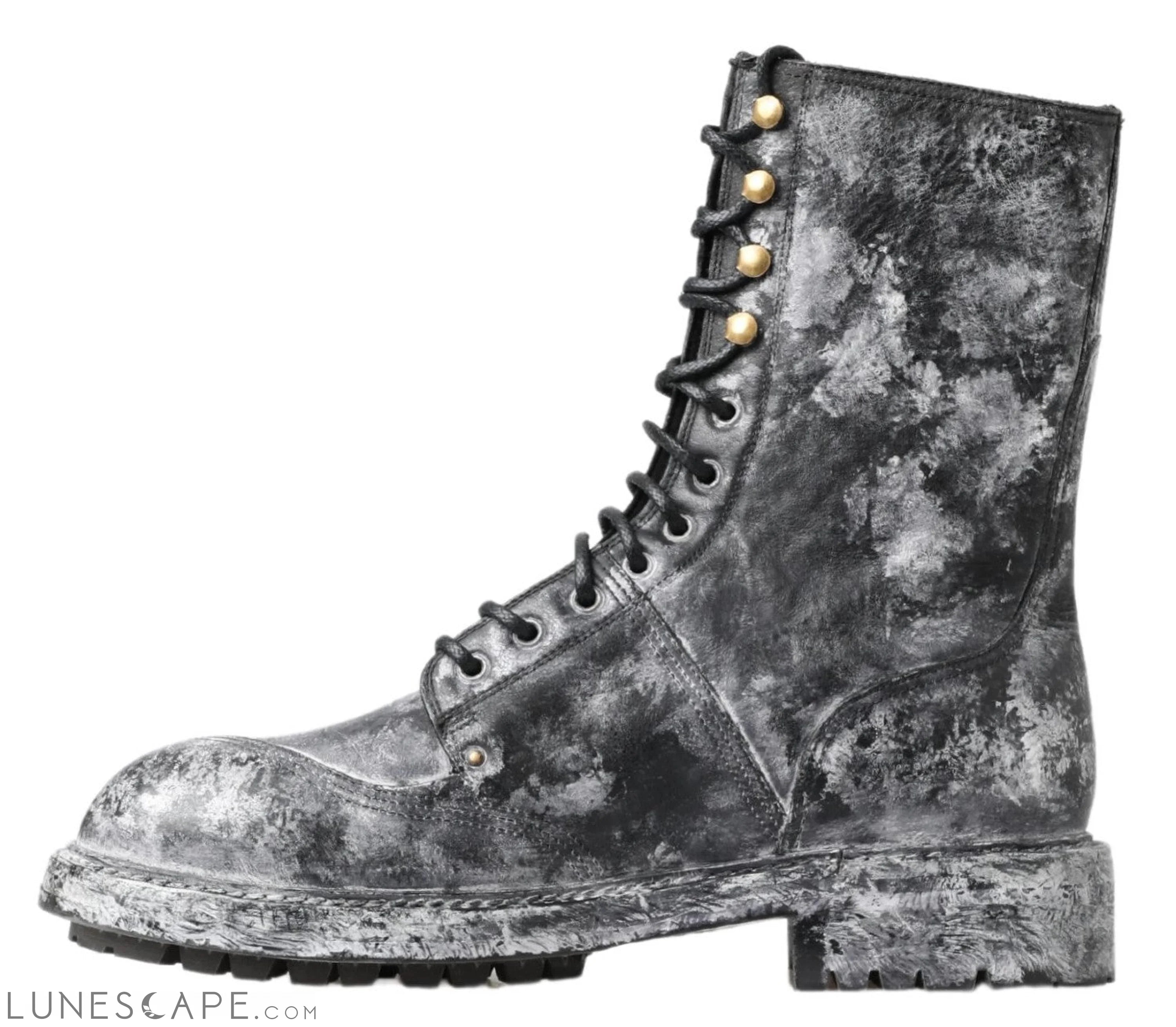 Dolce & Gabbana Chic Black Lace-Up Boots with Gray White Fade LUNESCAPE