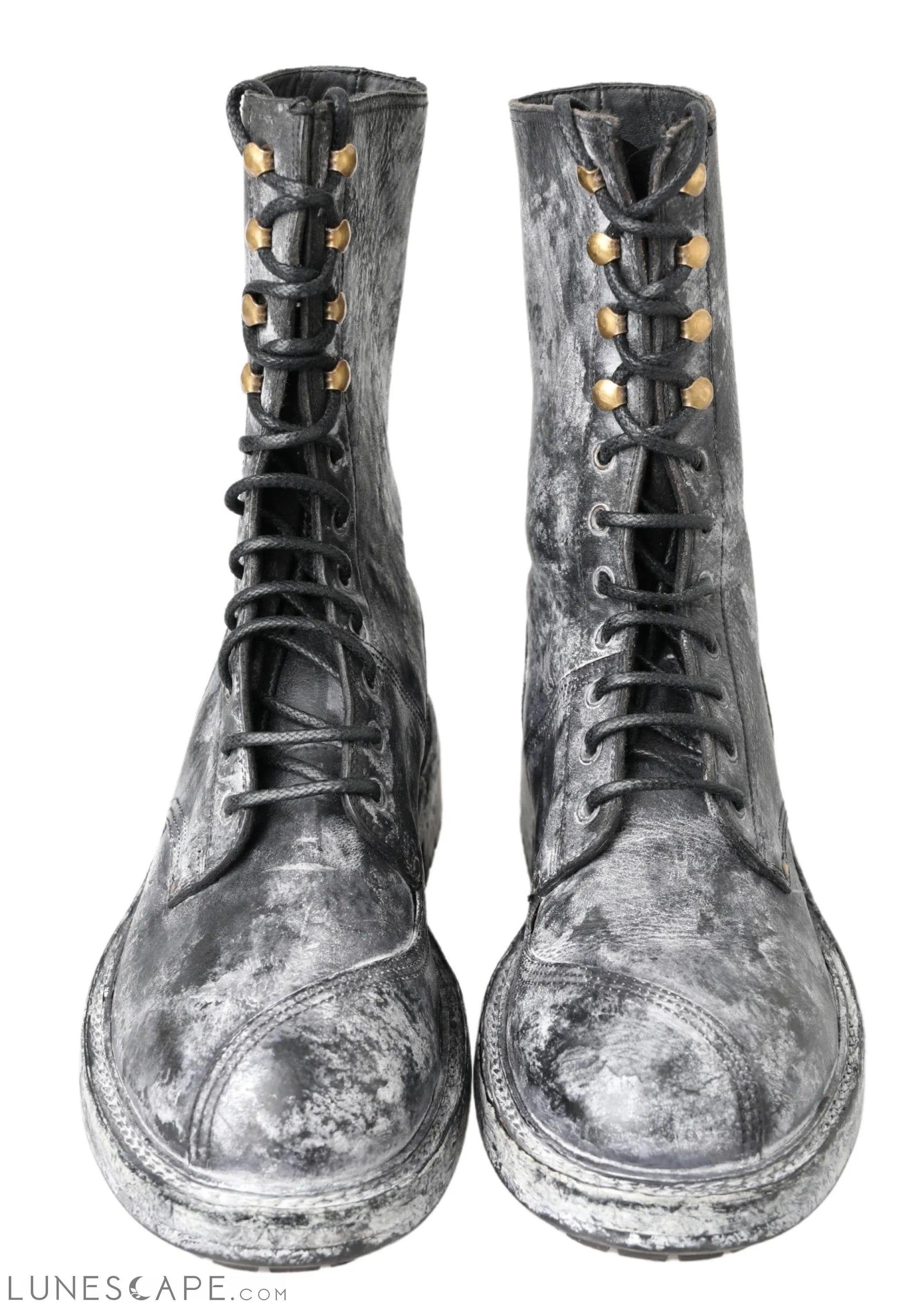 Dolce & Gabbana Chic Black Lace-Up Boots with Gray White Fade LUNESCAPE