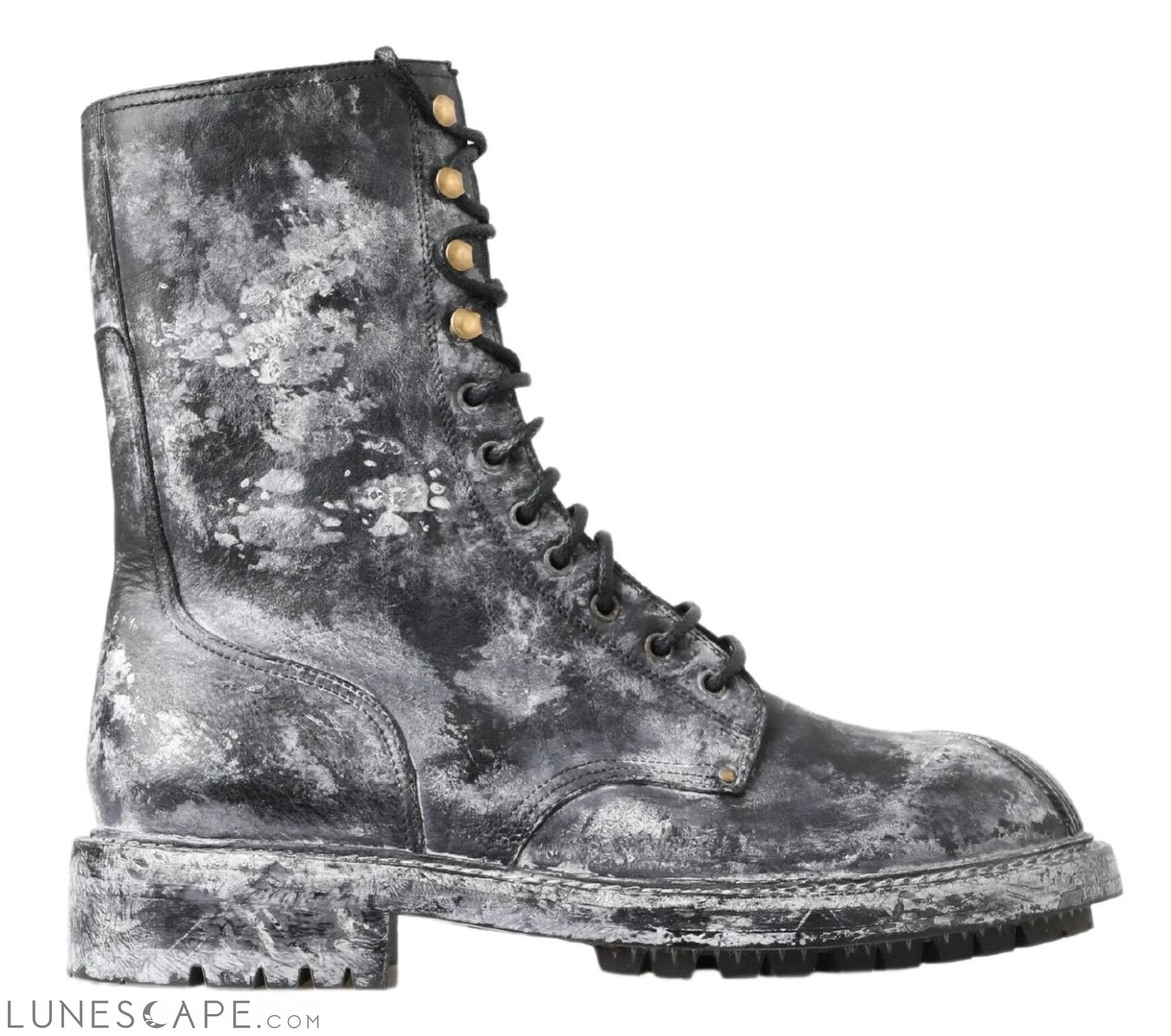 Dolce & Gabbana Chic Black Lace-Up Boots with Gray White Fade LUNESCAPE