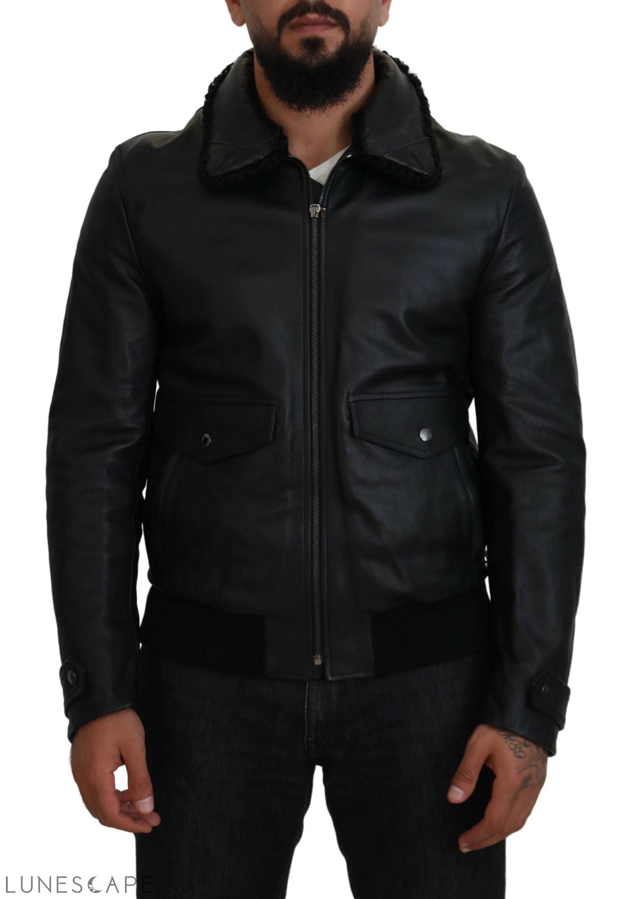 Dolce & Gabbana Chic Black Leather Silk-Lined Jacket LUNESCAPE