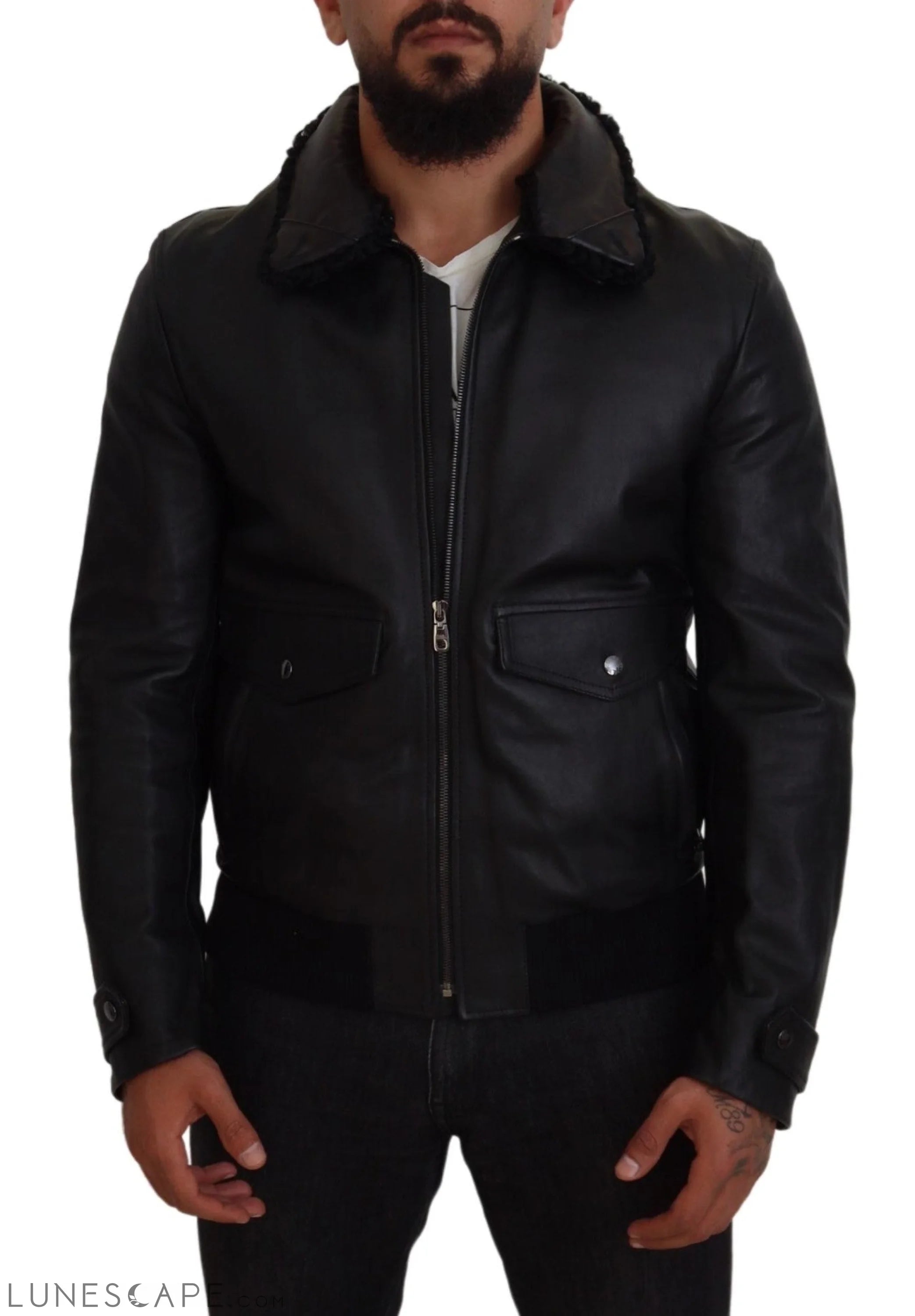 Dolce & Gabbana Chic Black Leather Silk-Lined Jacket LUNESCAPE