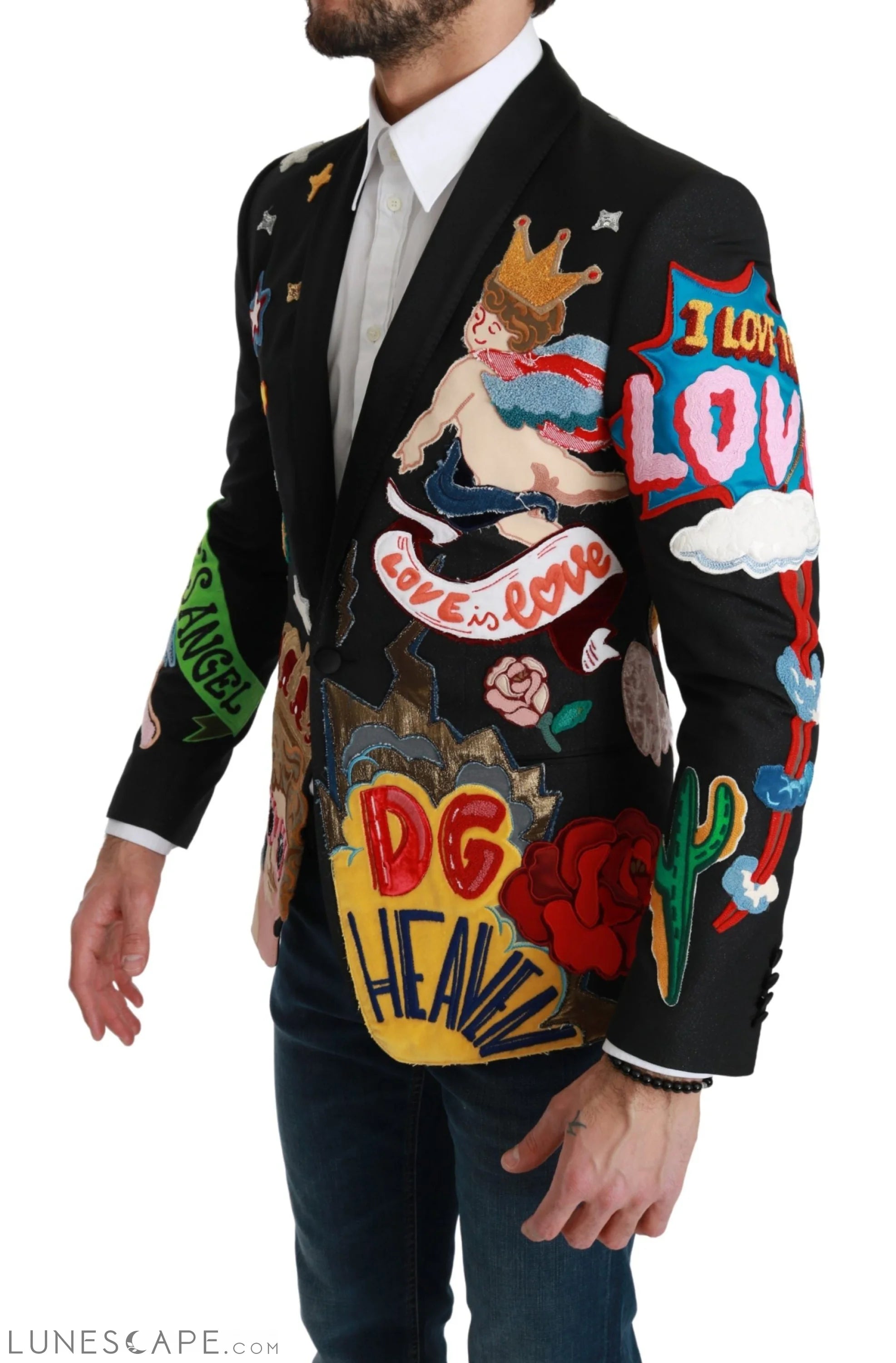 Dolce & Gabbana Chic Black Multicolor Motif Slim Fit Blazer LUNESCAPE