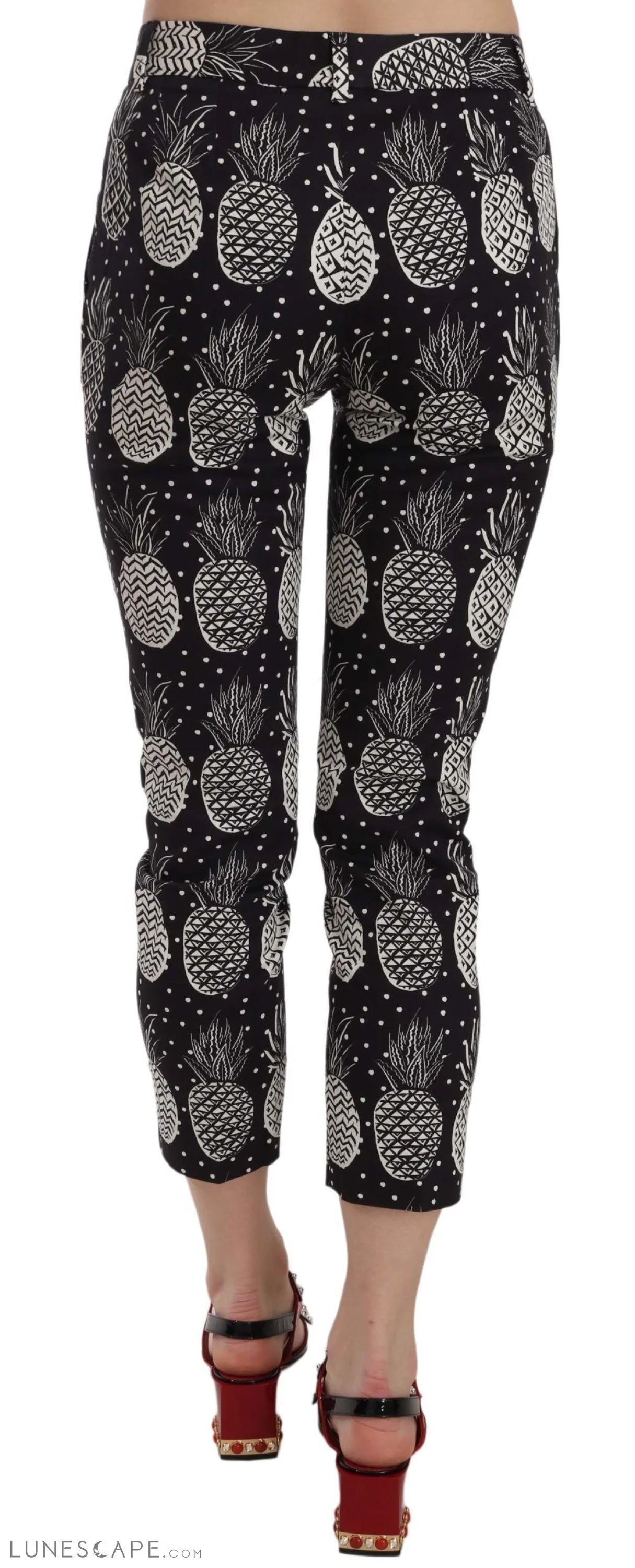 Dolce & Gabbana Chic Black Pineapple Print Skinny Capri Pants LUNESCAPE