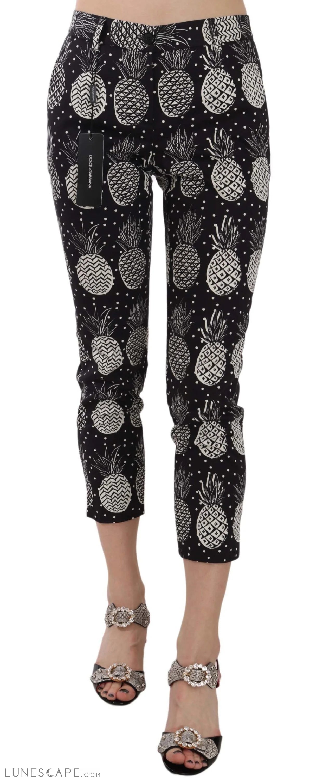 Dolce & Gabbana Chic Black Pineapple Print Skinny Capri Pants LUNESCAPE