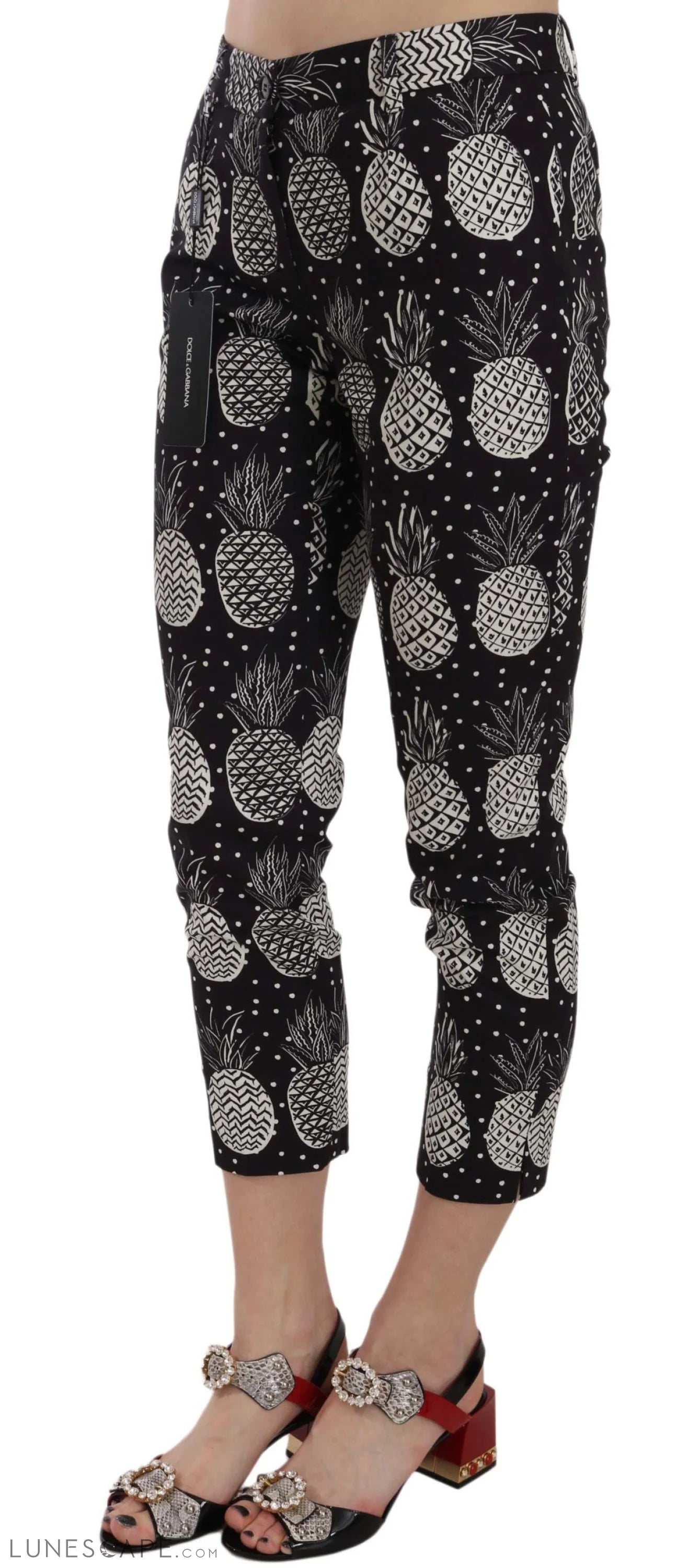 Dolce & Gabbana Chic Black Pineapple Print Skinny Capri Pants LUNESCAPE