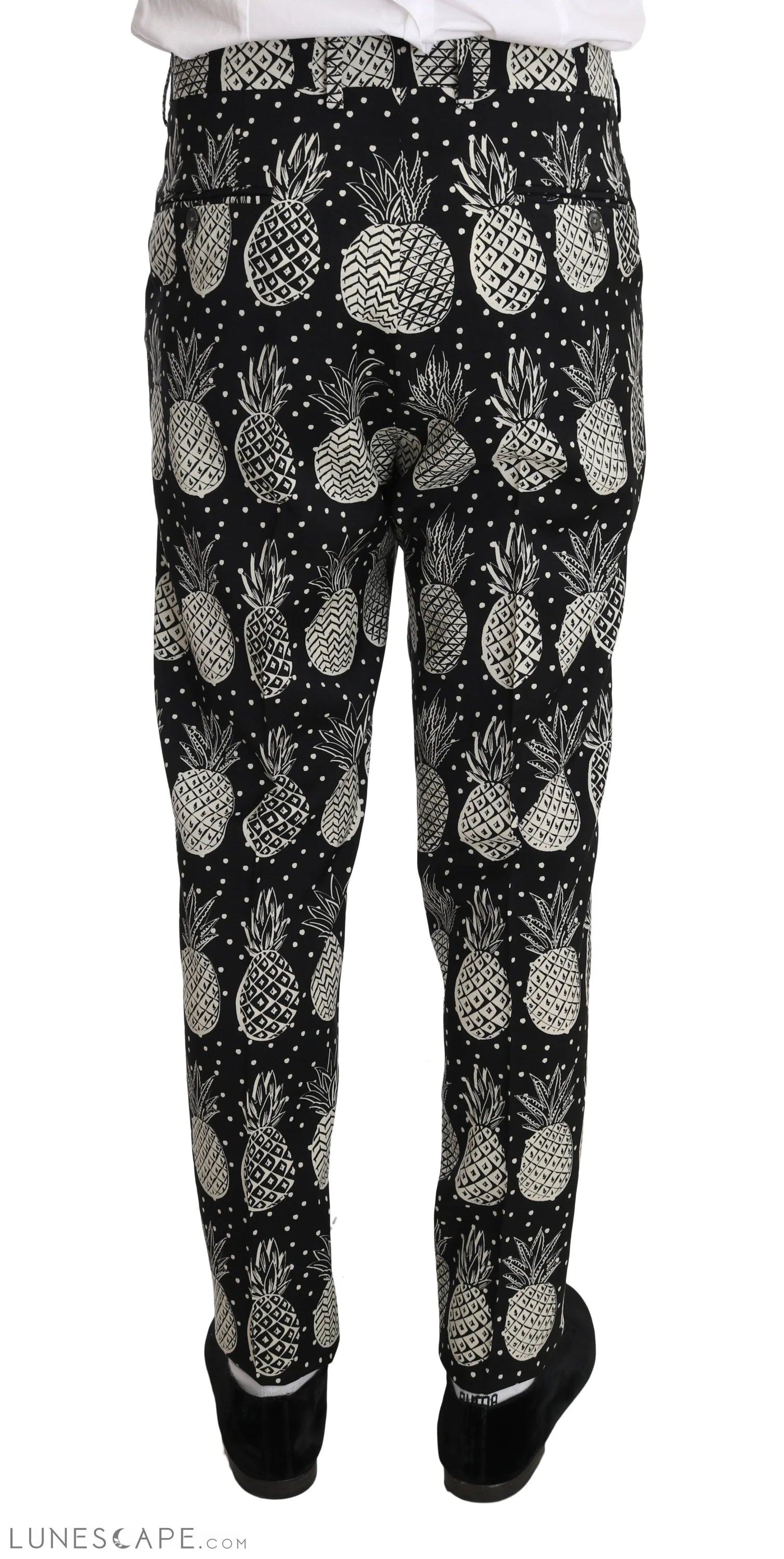 Dolce & Gabbana Chic Black Pineapple Print Wool Suit LUNESCAPE