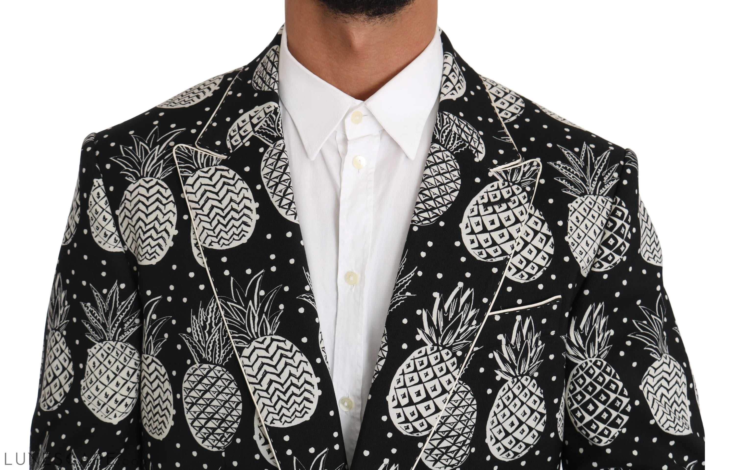 Dolce & Gabbana Chic Black Pineapple Print Wool Suit LUNESCAPE