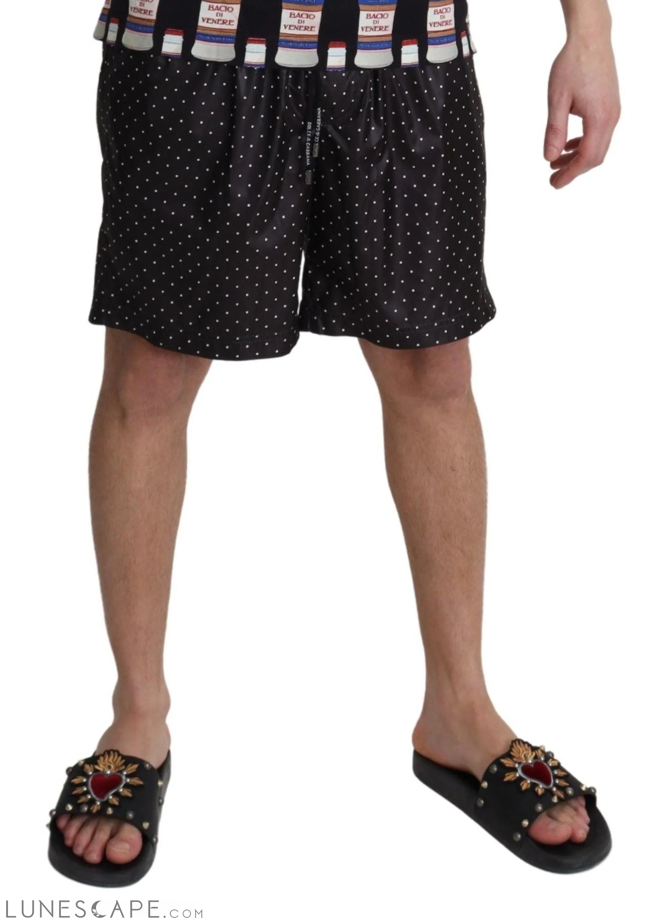 Dolce & Gabbana Chic Black Polka Dot Men's Swim Trunks LUNESCAPE