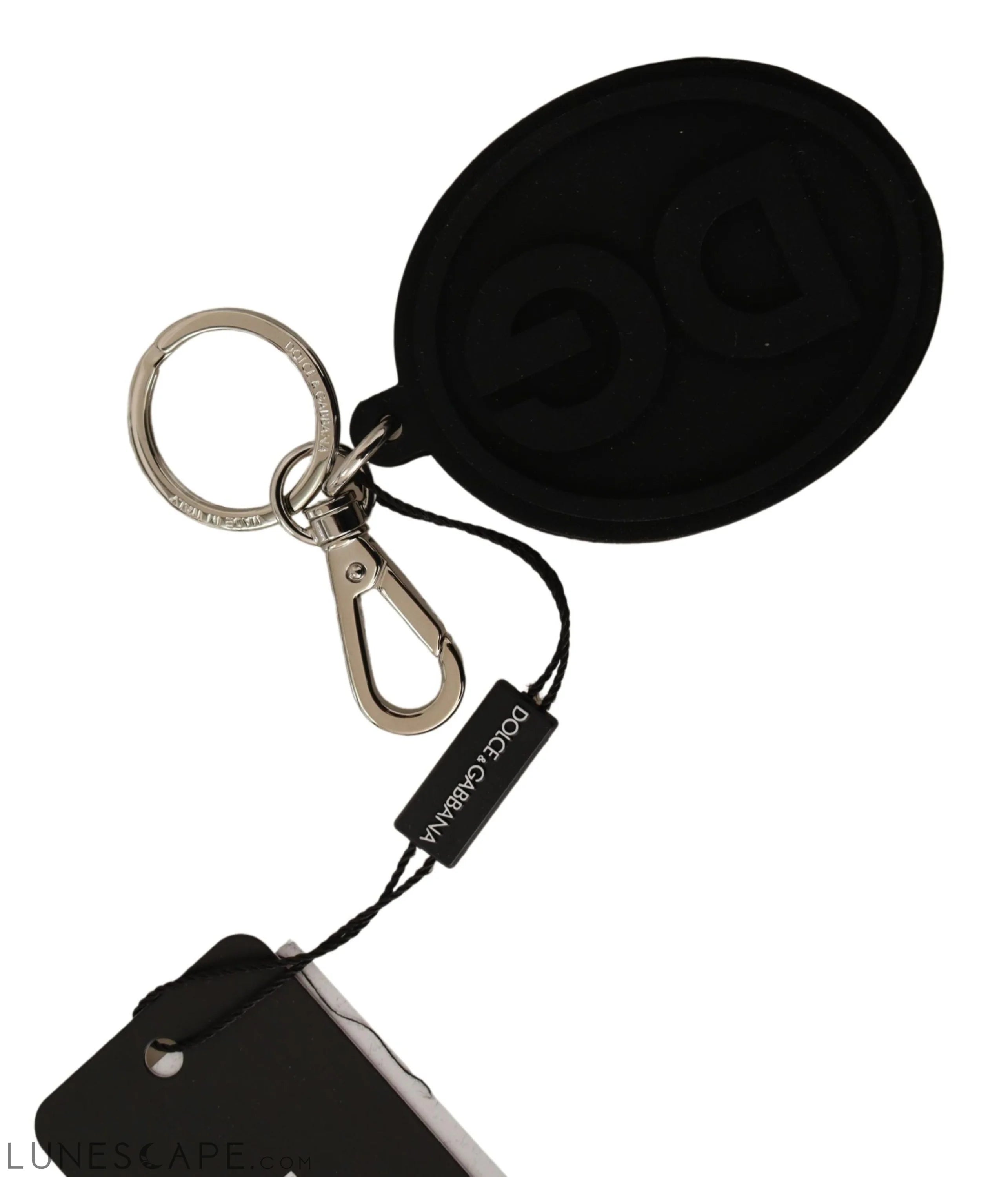 Dolce & Gabbana Chic Black Rubber & Brass Logo Keychain LUNESCAPE