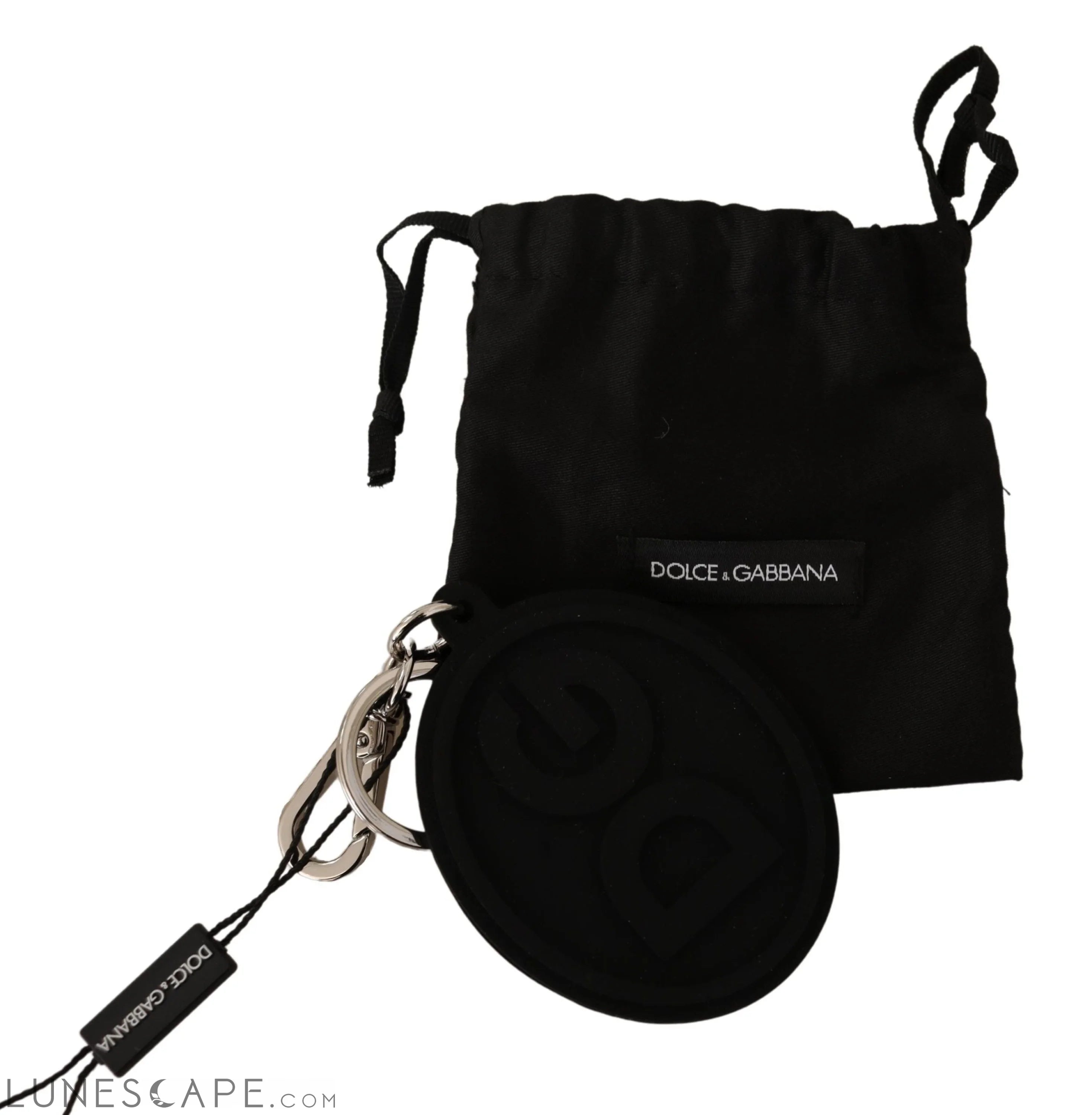 Dolce & Gabbana Chic Black Rubber & Brass Logo Keychain LUNESCAPE