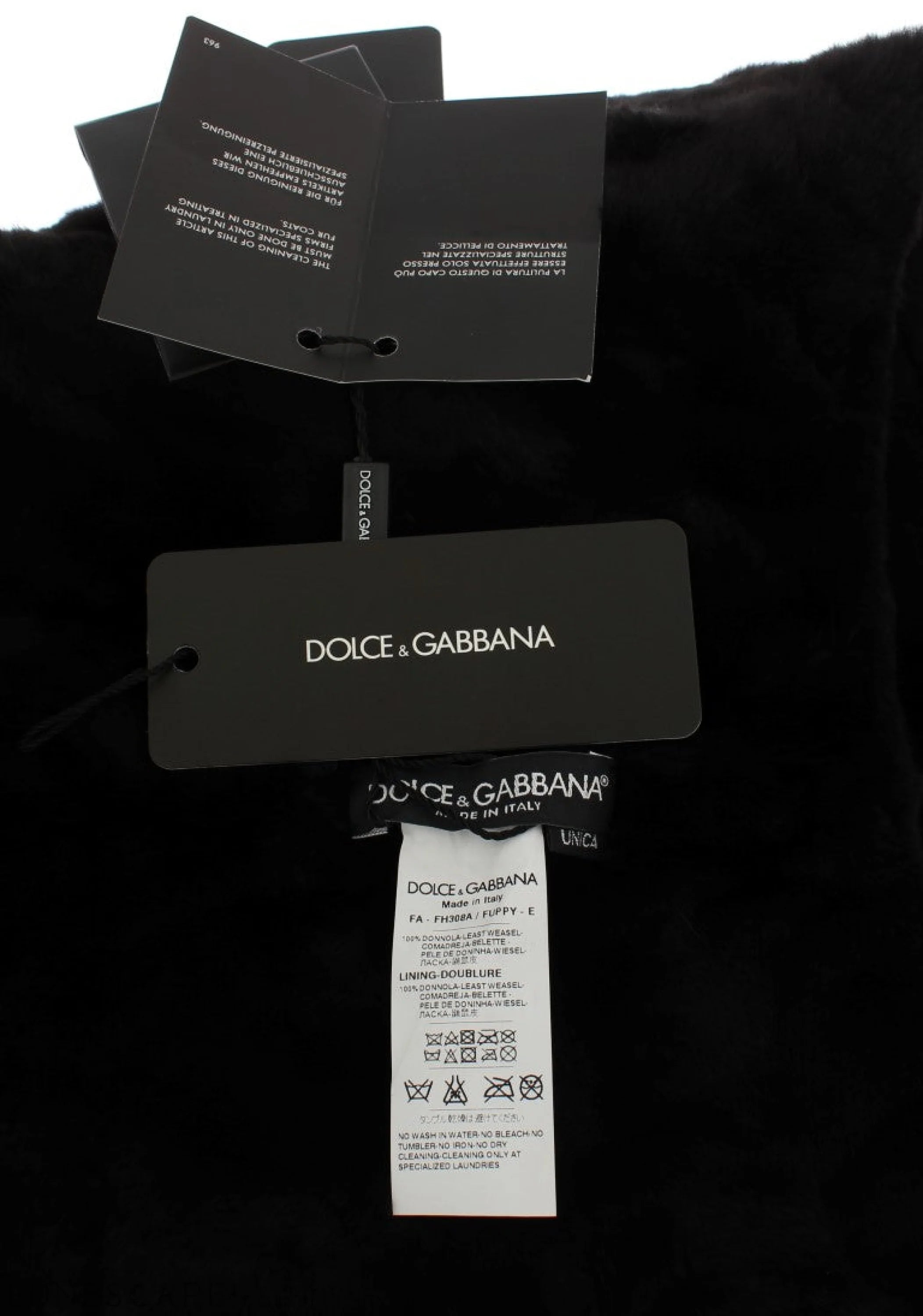 Dolce & Gabbana Chic Black Weasel Fur Hooded Scarf Wrap LUNESCAPE