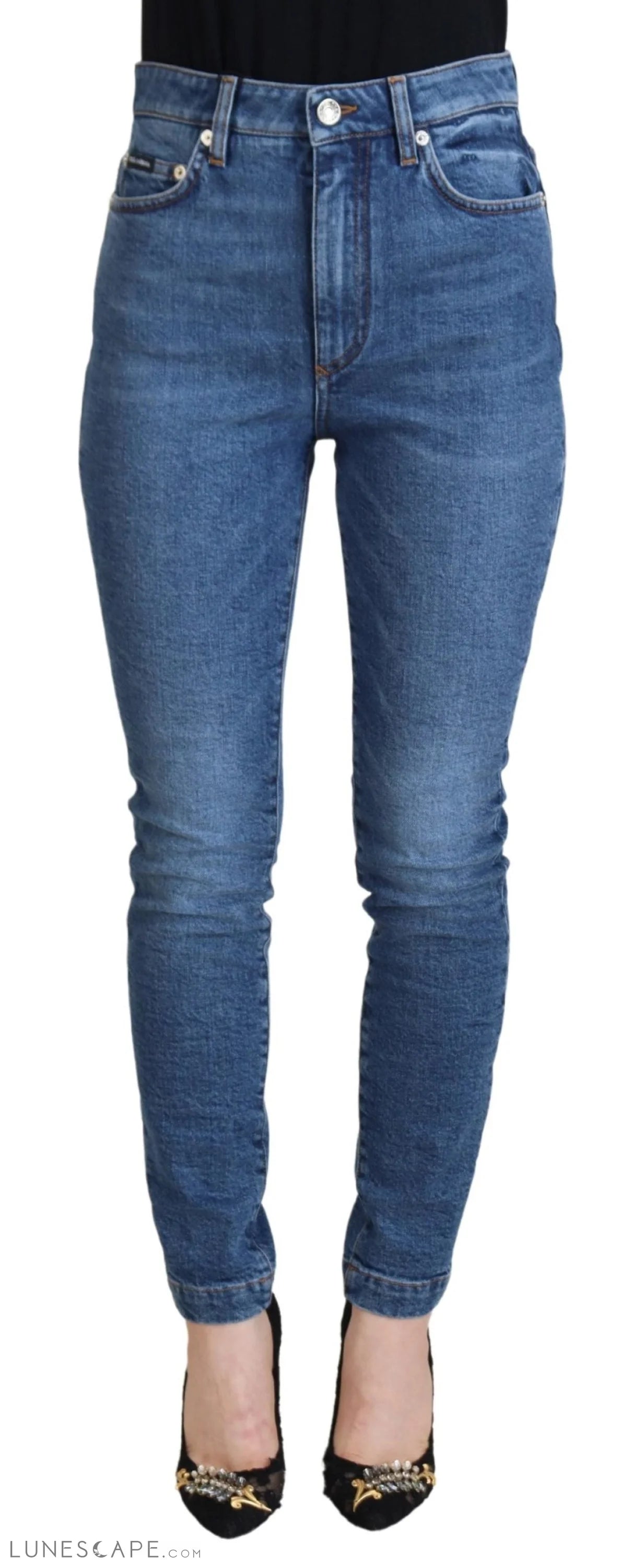 Dolce & Gabbana Chic Blue Denim Pants – Elegance Meets Comfort LUNESCAPE