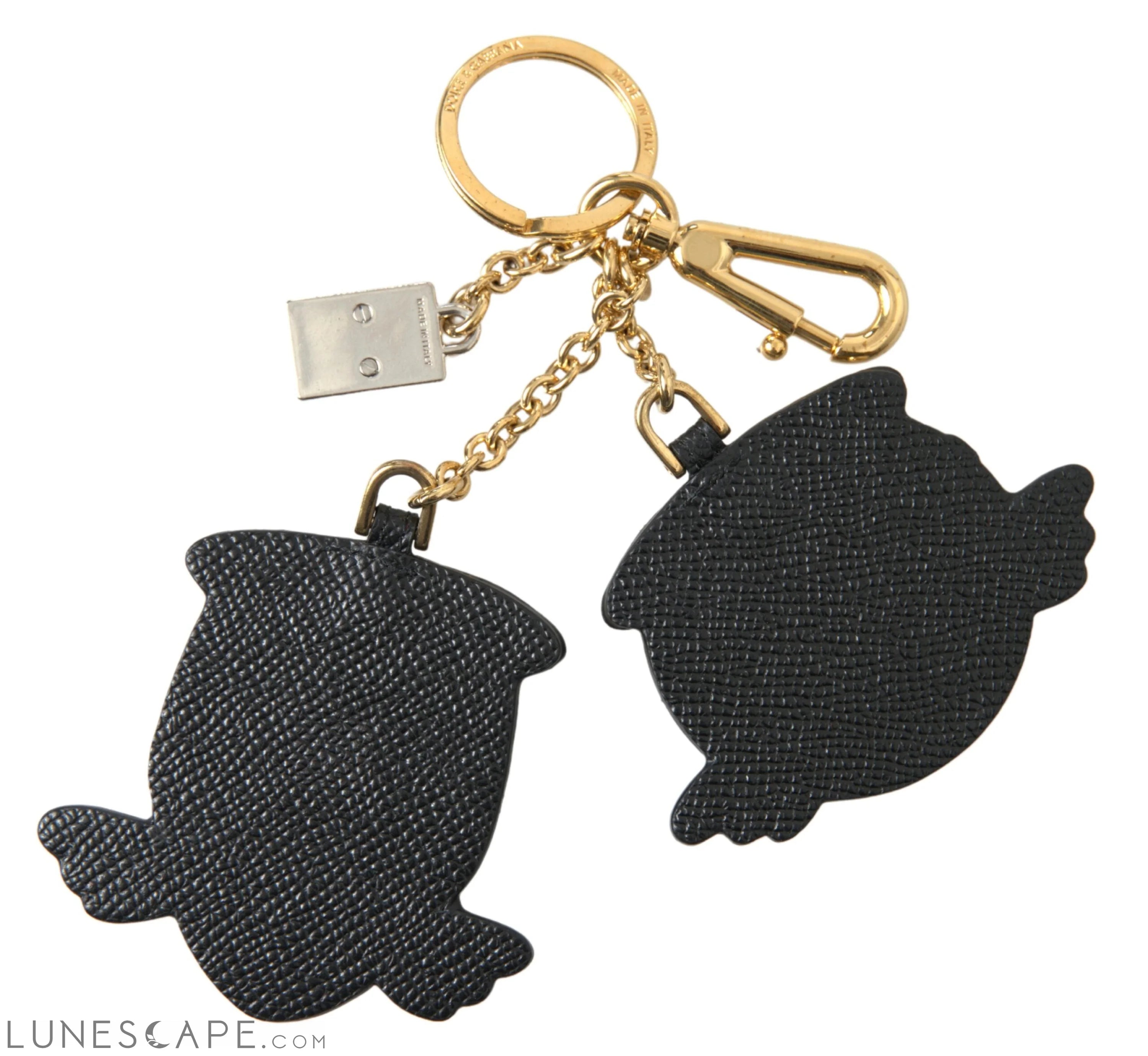 Dolce & Gabbana Chic Blue Leather Keychain with Gold Accents LUNESCAPE