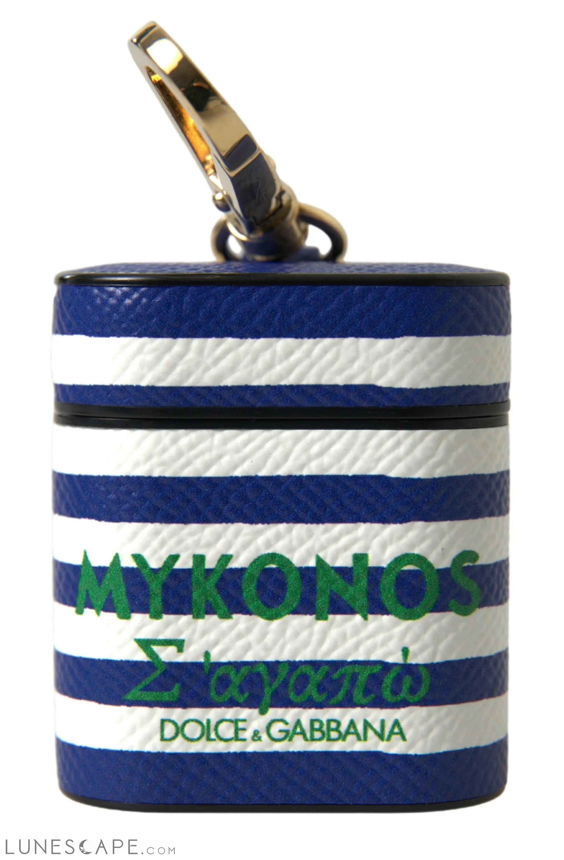 Dolce & Gabbana Chic Blue Striped Leather Airpods Case LUNESCAPE
