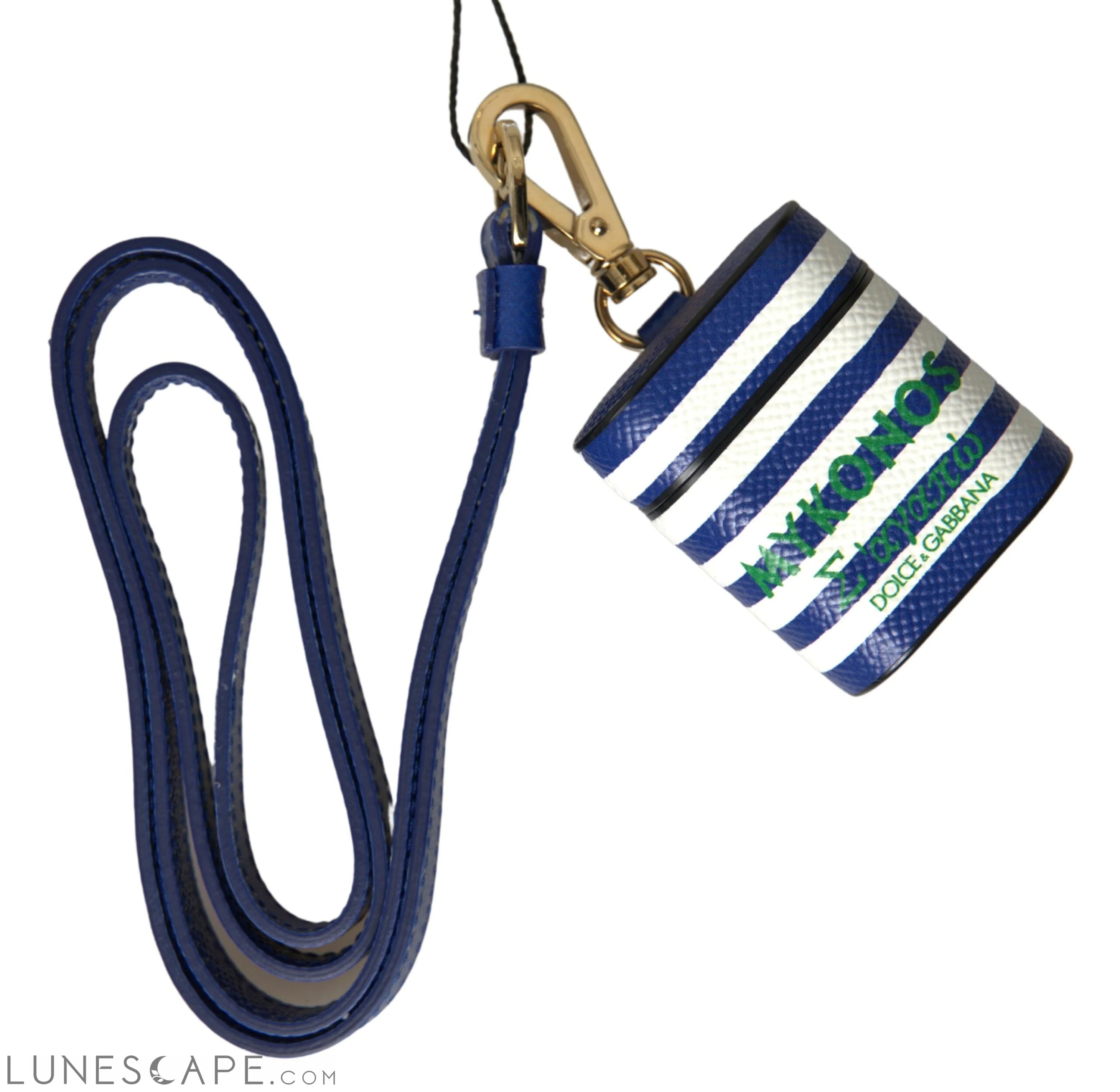 Dolce & Gabbana Chic Blue Striped Leather Airpods Case LUNESCAPE