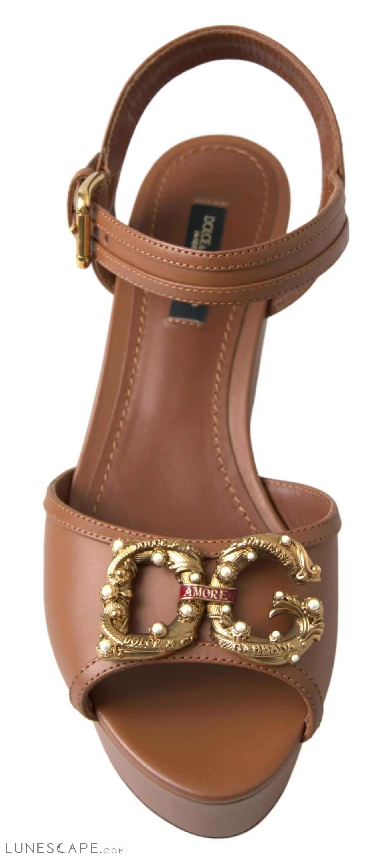 Dolce & Gabbana Chic Brown Leather Ankle Strap Wedges LUNESCAPE