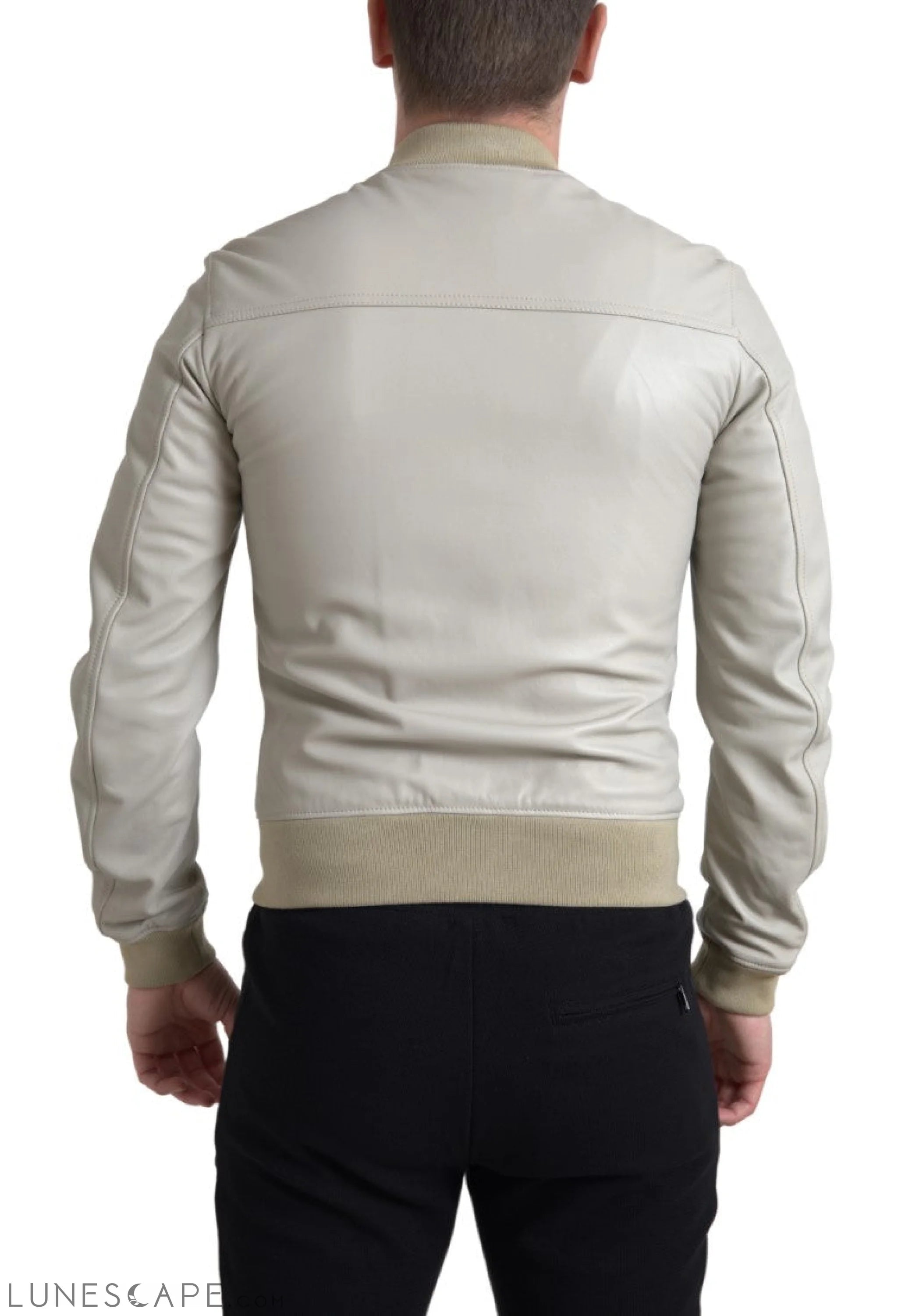 Dolce & Gabbana Cream Leather Bomber Jacket LUNESCAPE
