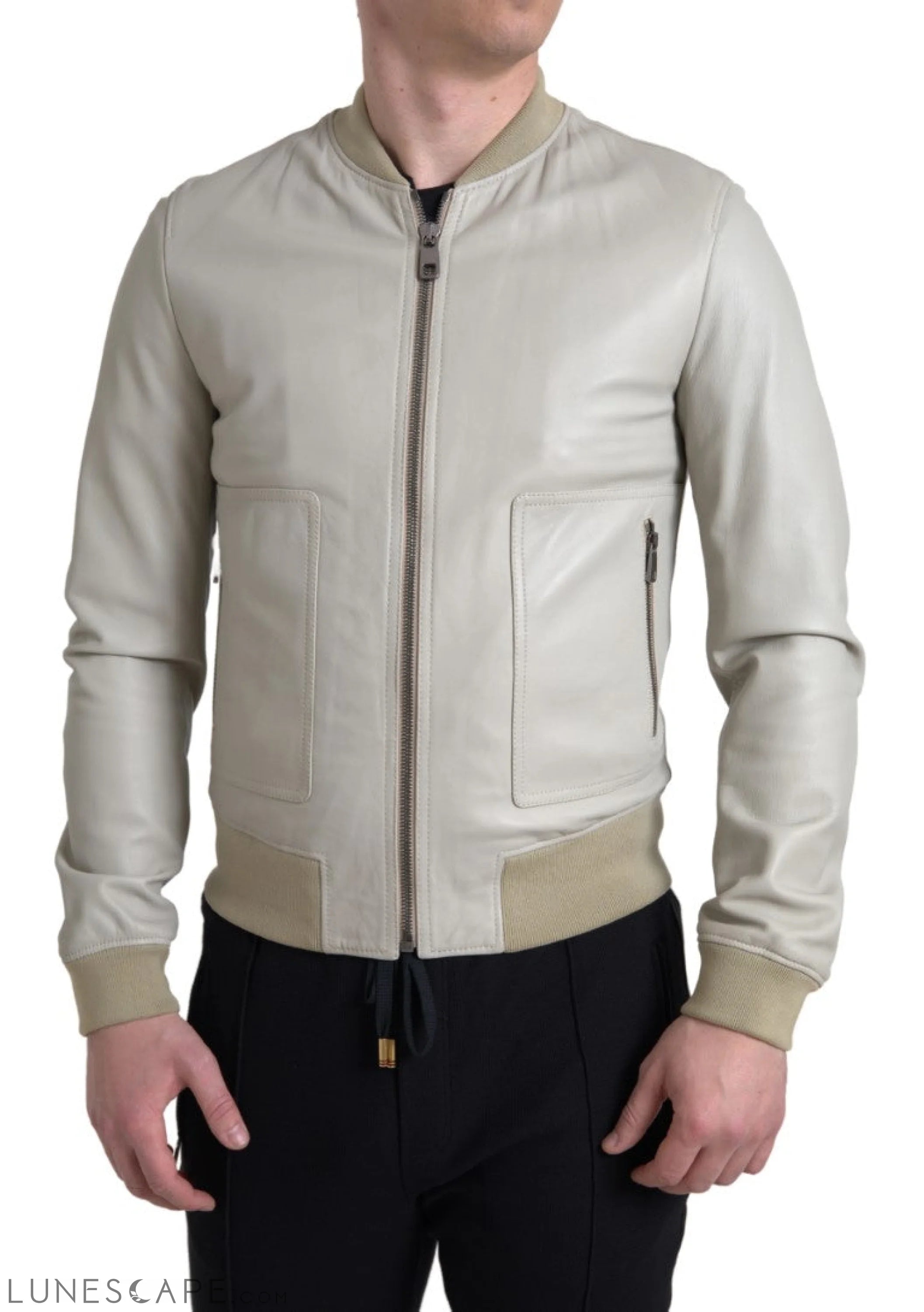 Dolce & Gabbana Cream Leather Bomber Jacket LUNESCAPE