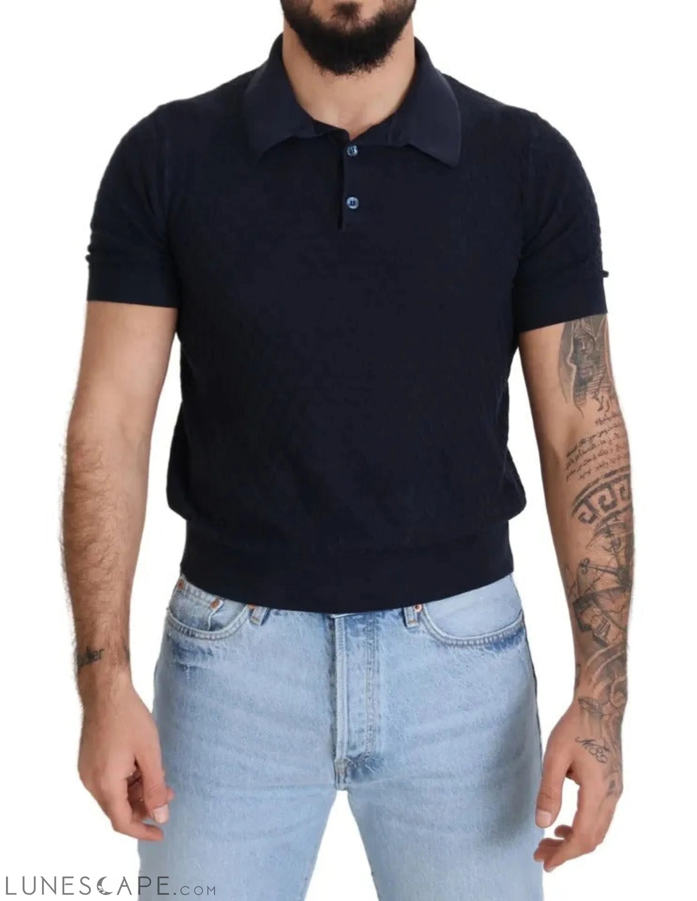 Dolce & Gabbana Dark Blue Collared Polo Casual Silk T-shirt LUNESCAPE
