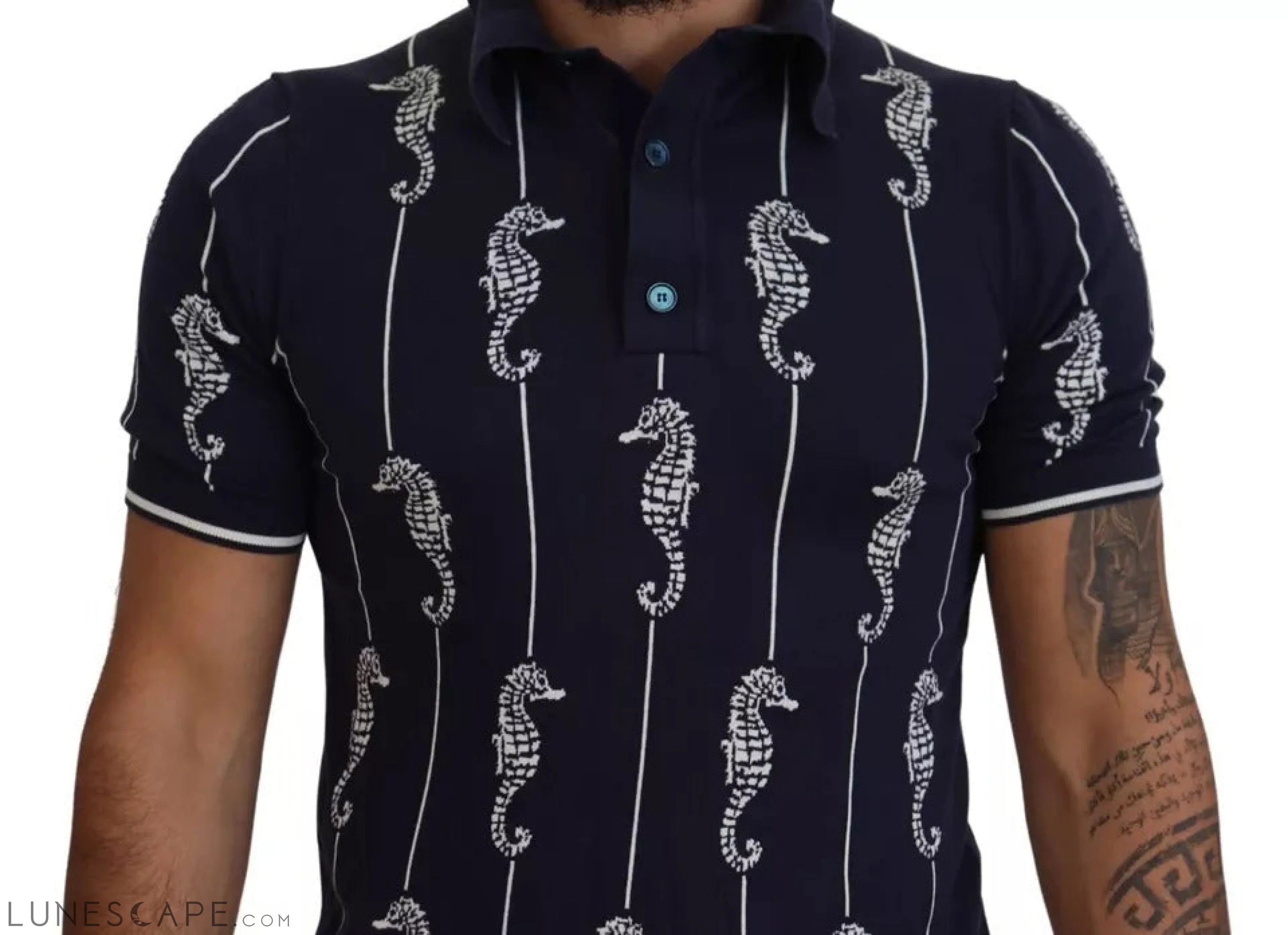 Dolce & Gabbana Dark Blue Sea Horse Collared Polo T-shirt LUNESCAPE