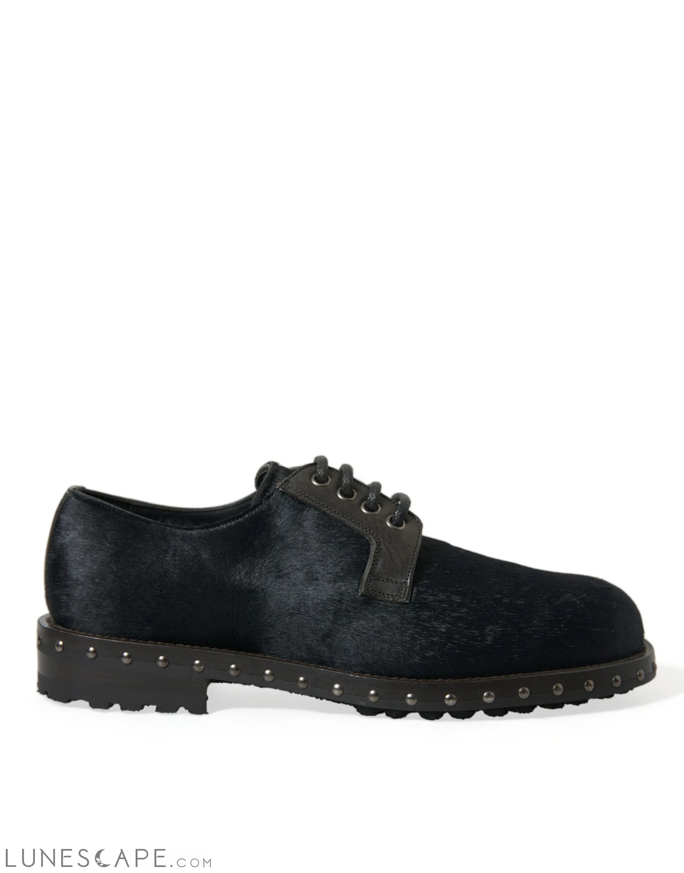 Dolce & Gabbana Elegant Black Calf Fur Derby Shoes LUNESCAPE