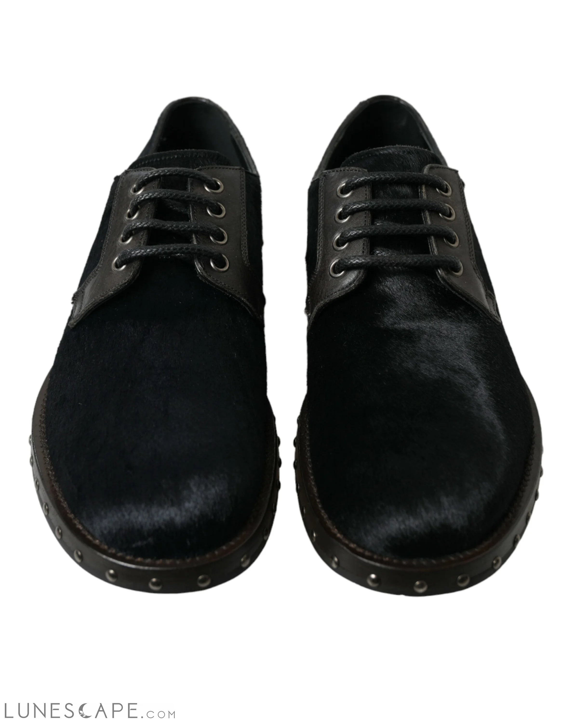 Dolce & Gabbana Elegant Black Calf Fur Derby Shoes LUNESCAPE