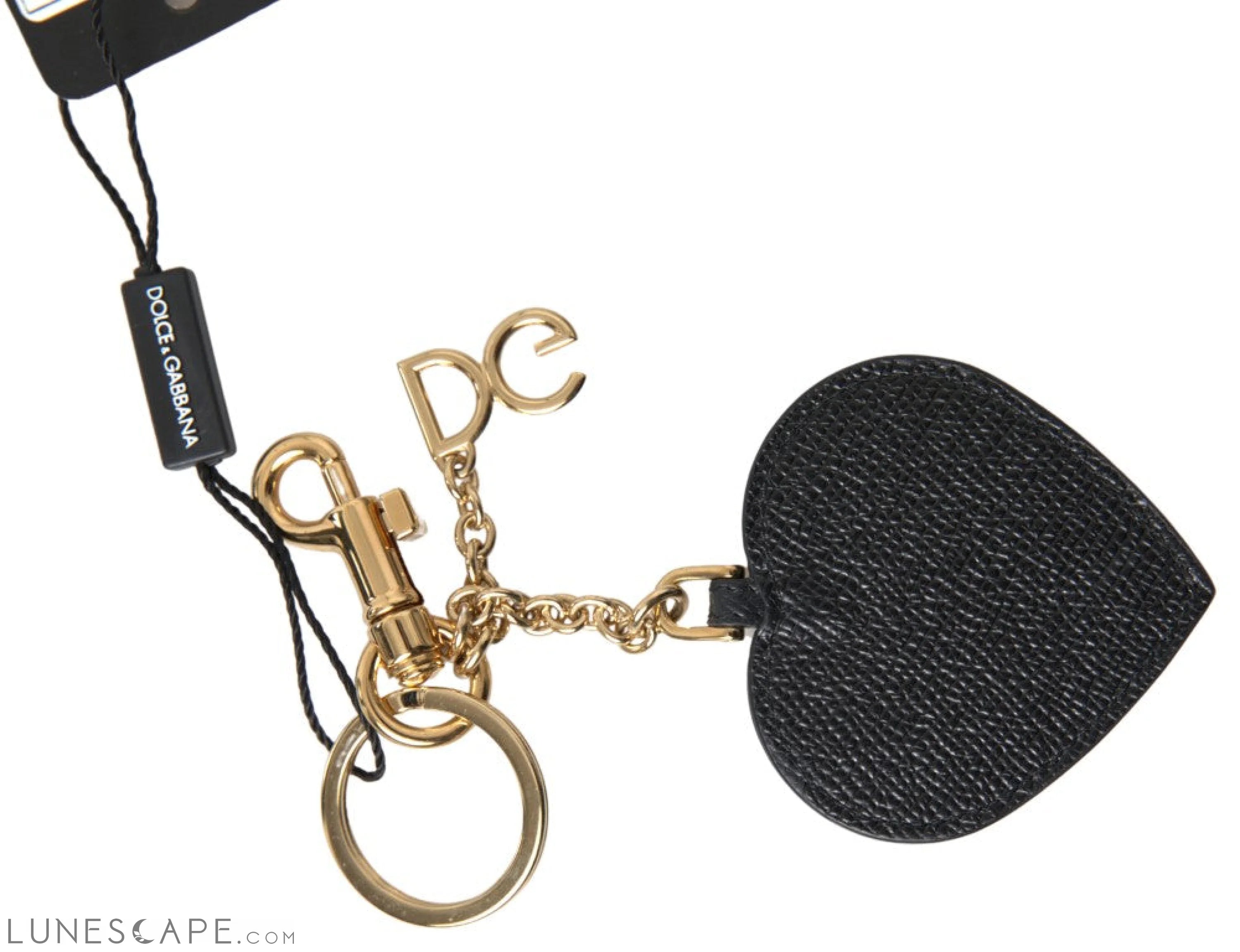 Dolce & Gabbana Elegant Black Leather Keychain with Fuchsia Accent LUNESCAPE