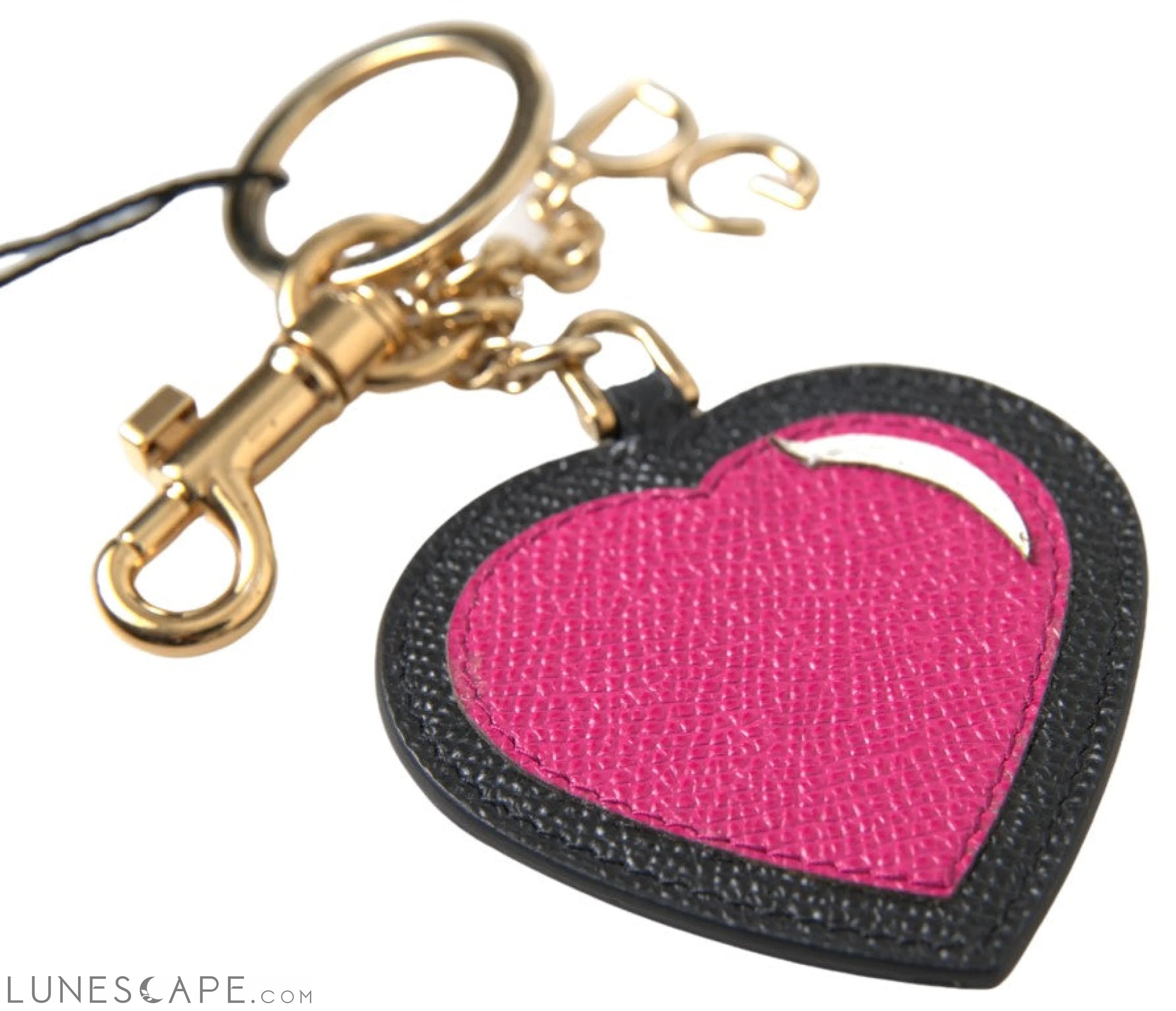 Dolce & Gabbana Elegant Black Leather Keychain with Fuchsia Accent LUNESCAPE