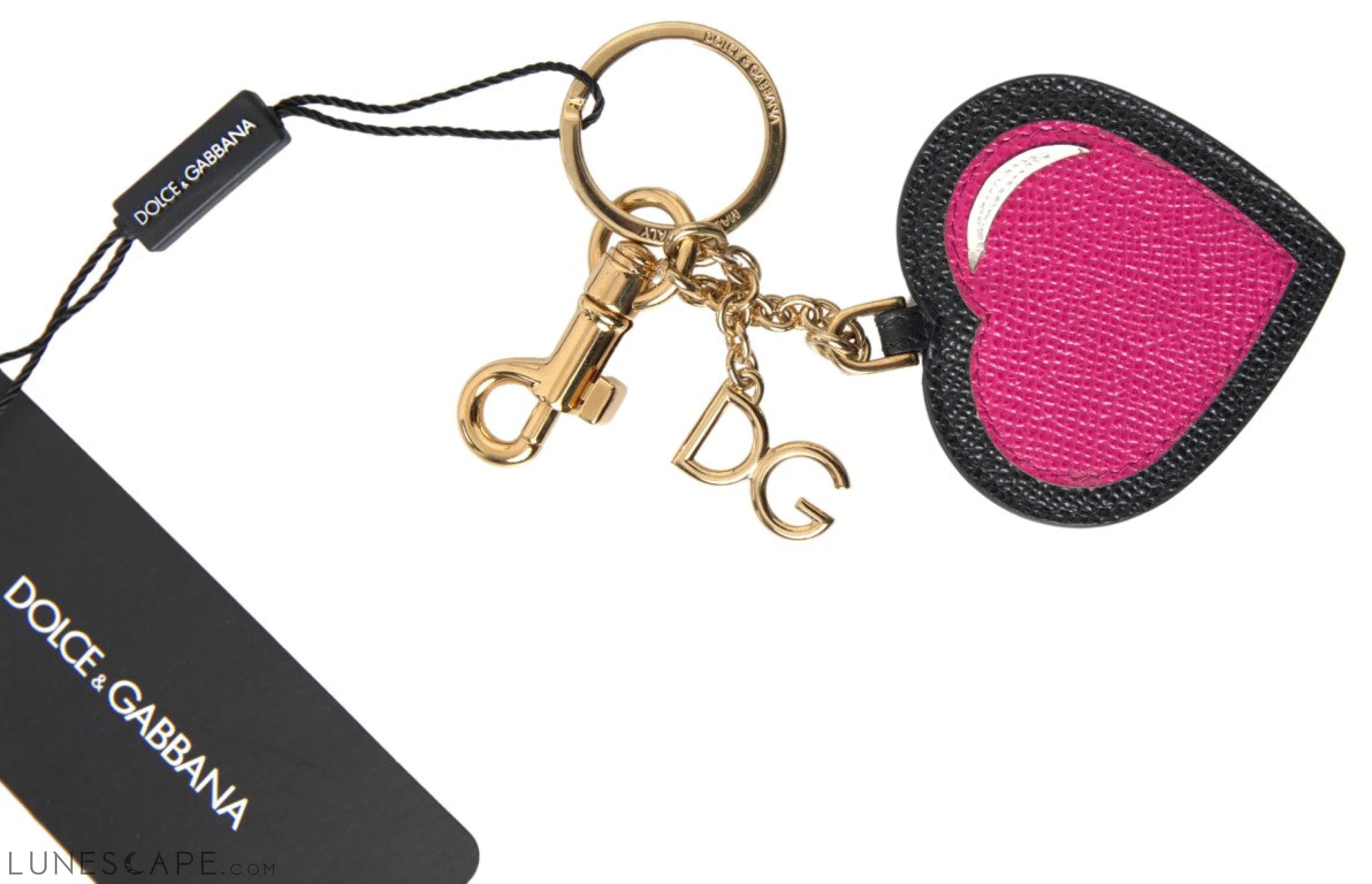 Dolce & Gabbana Elegant Black Leather Keychain with Fuchsia Accent LUNESCAPE