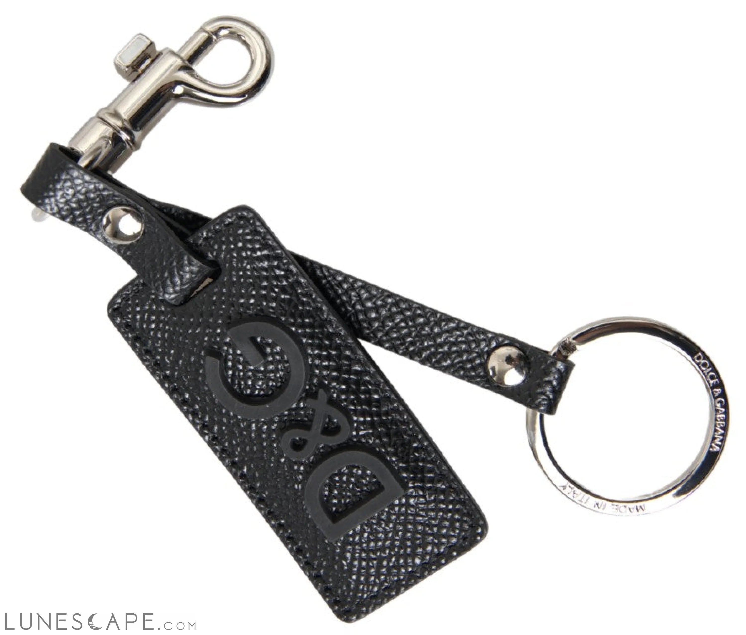 Dolce & Gabbana Elegant Black Leather Keyring Accessory LUNESCAPE