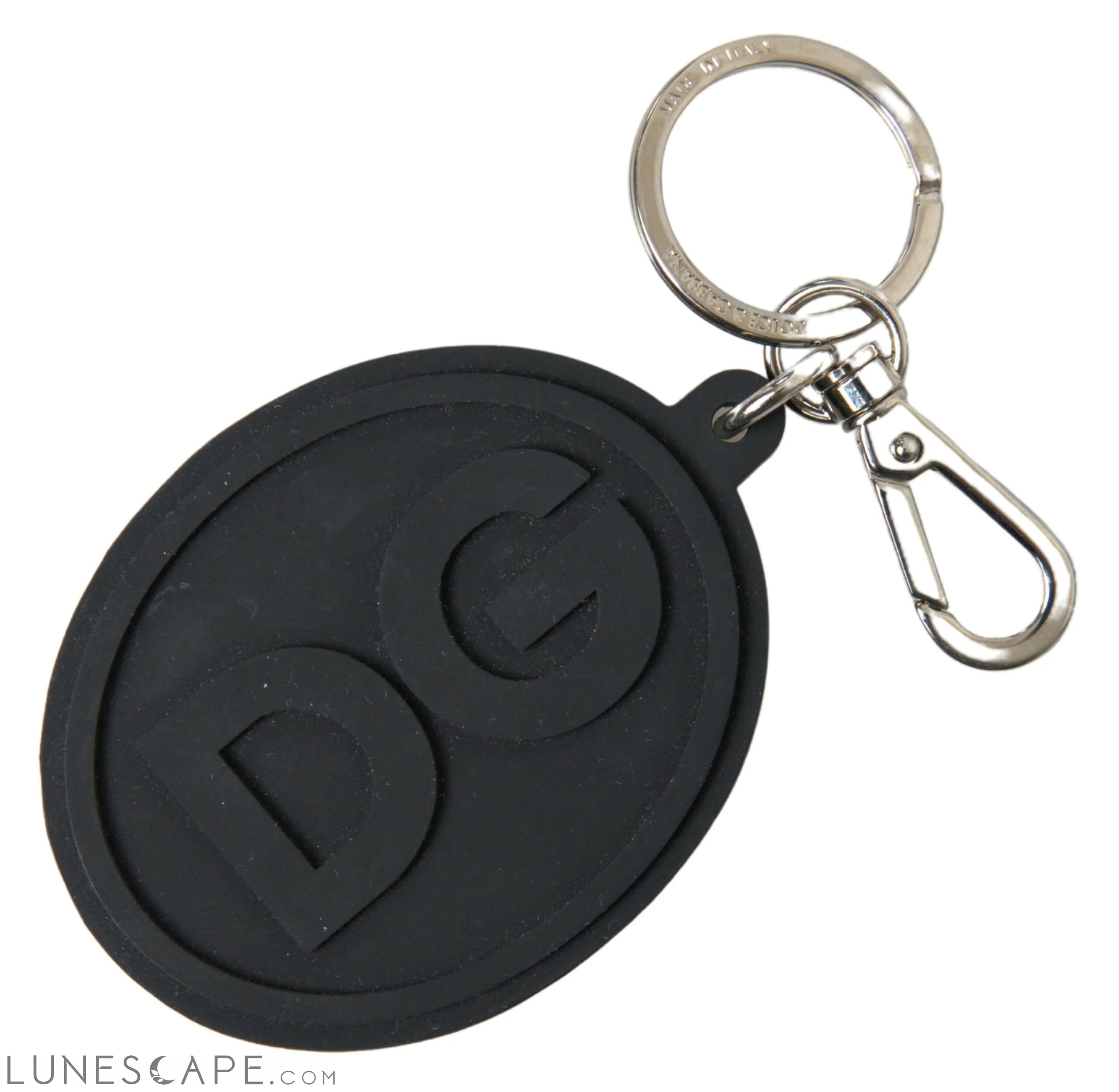 Dolce & Gabbana Elegant Black Rubber and Brass Keychain LUNESCAPE
