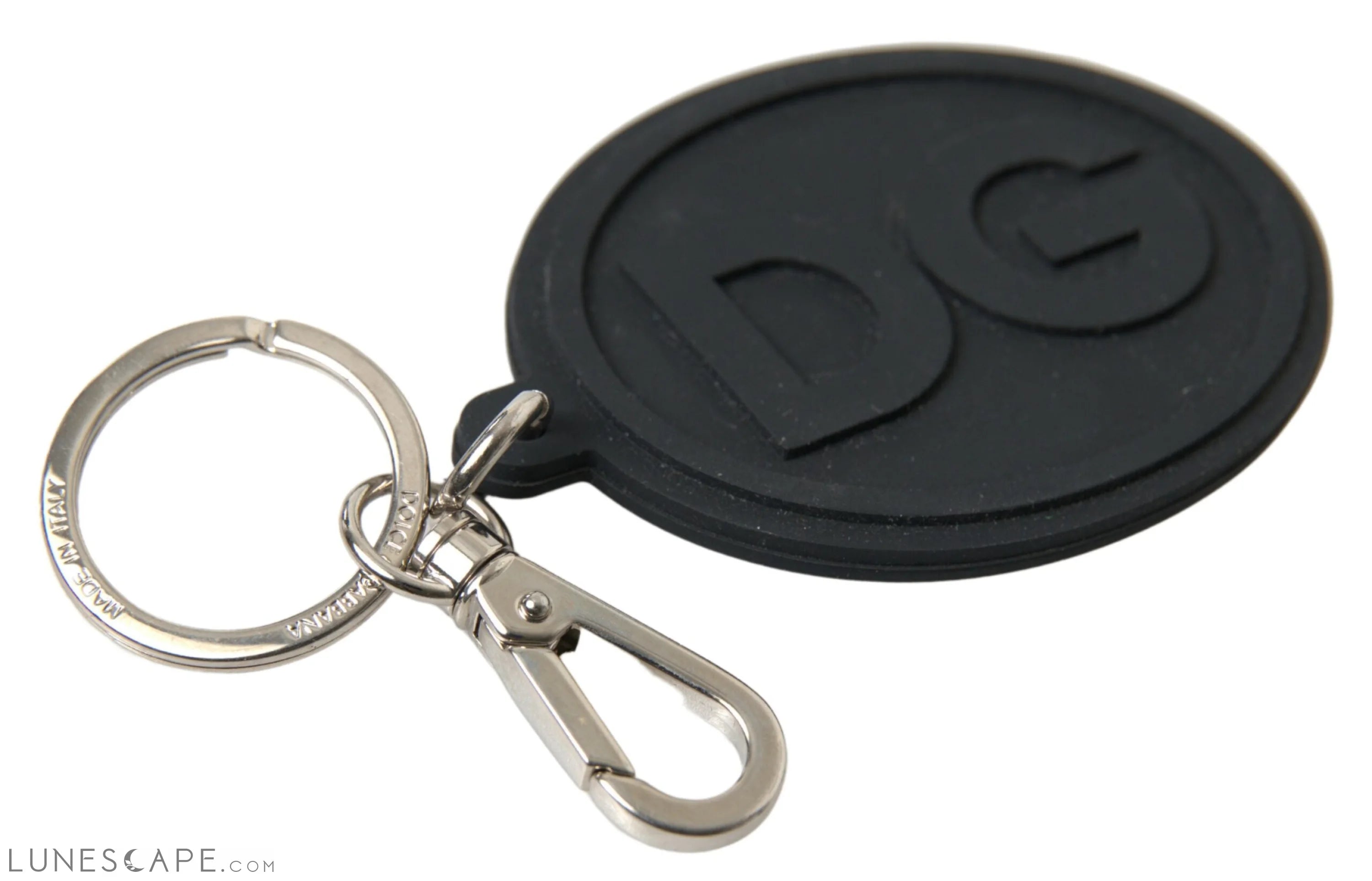 Dolce & Gabbana Elegant Black Rubber and Brass Keychain LUNESCAPE