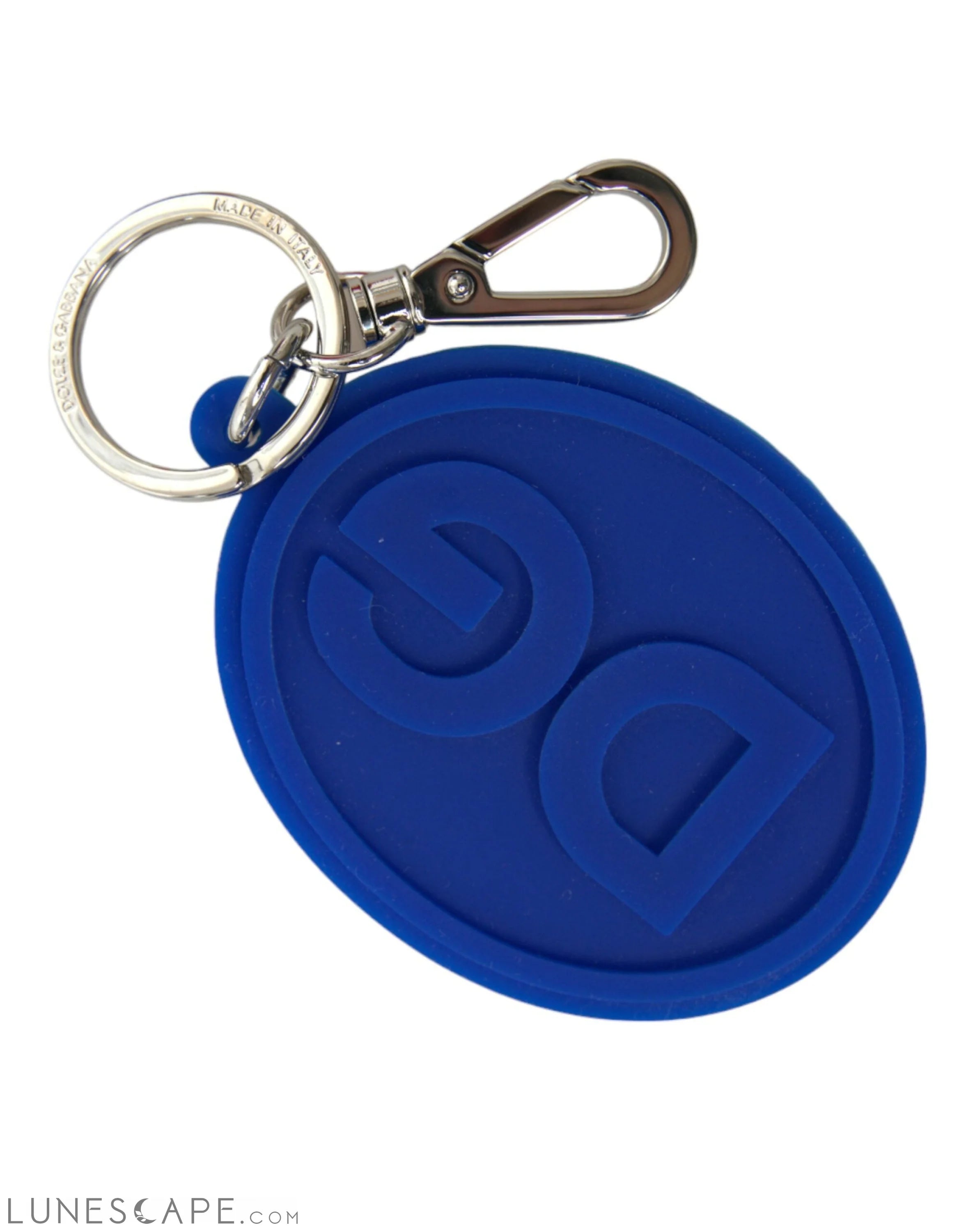 Dolce & Gabbana Elegant Blue Rubber Keychain with Brass Accents LUNESCAPE
