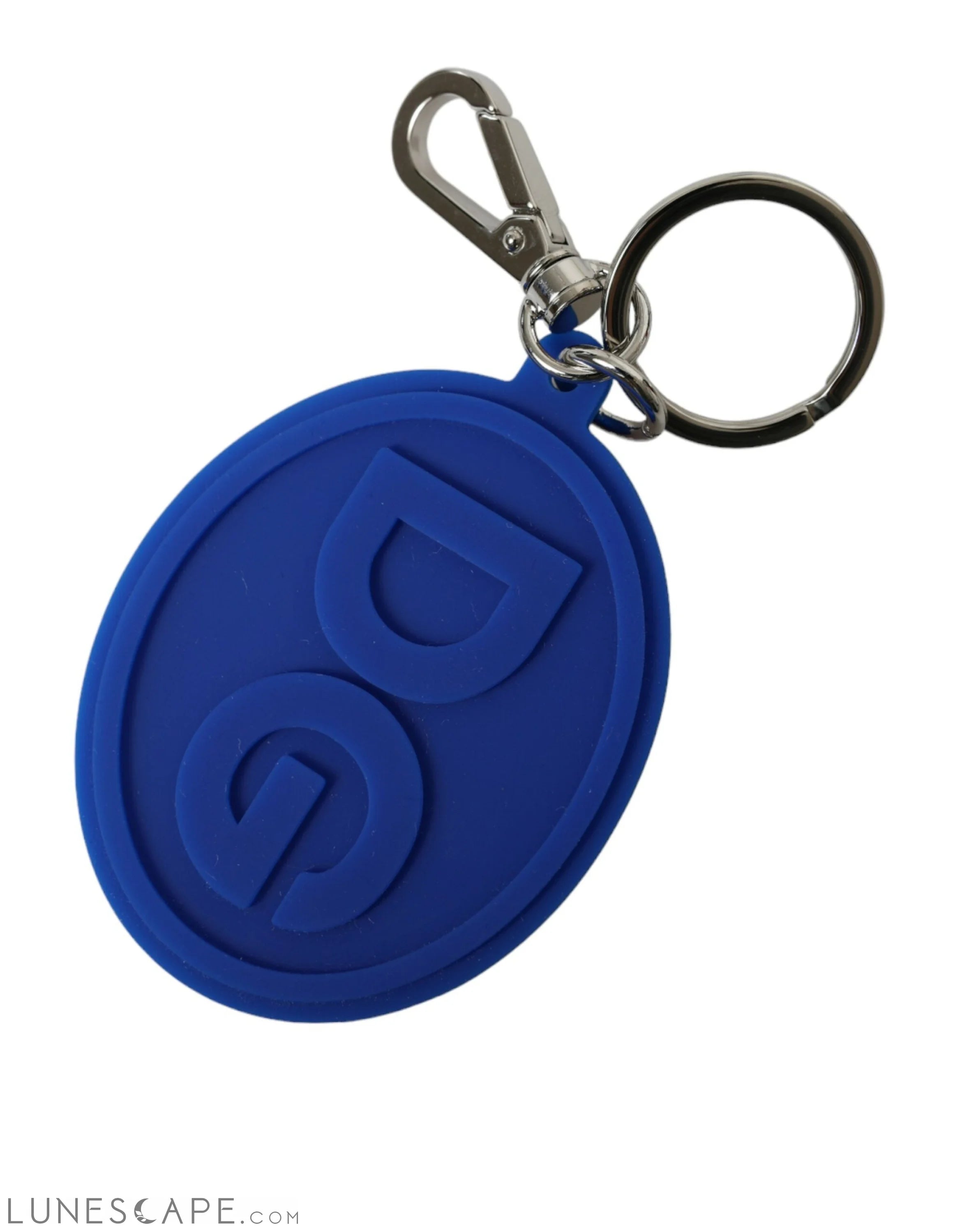 Dolce & Gabbana Elegant Blue Rubber Keychain with Brass Accents LUNESCAPE
